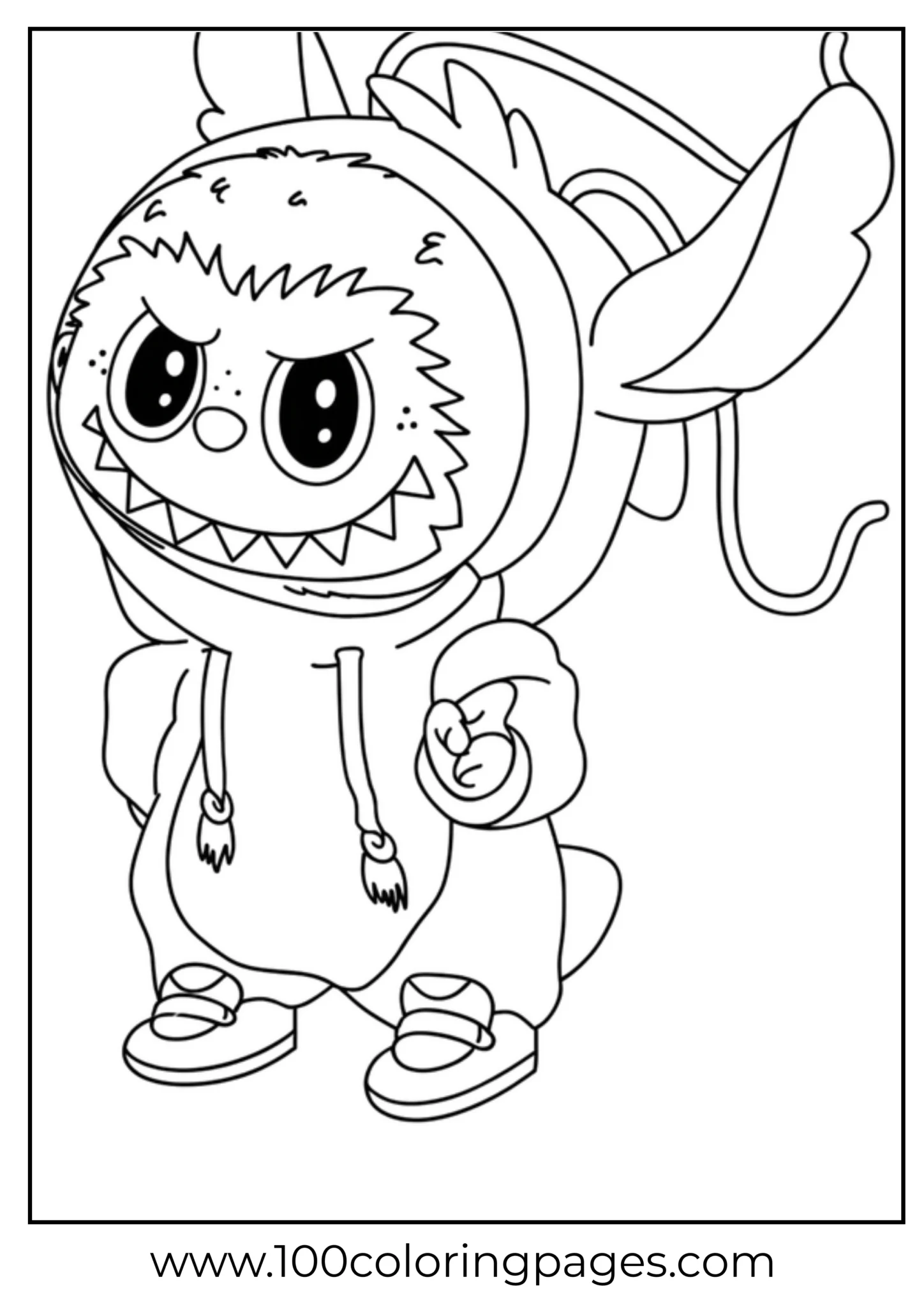 Labubu cartoon character in a playful banana suit