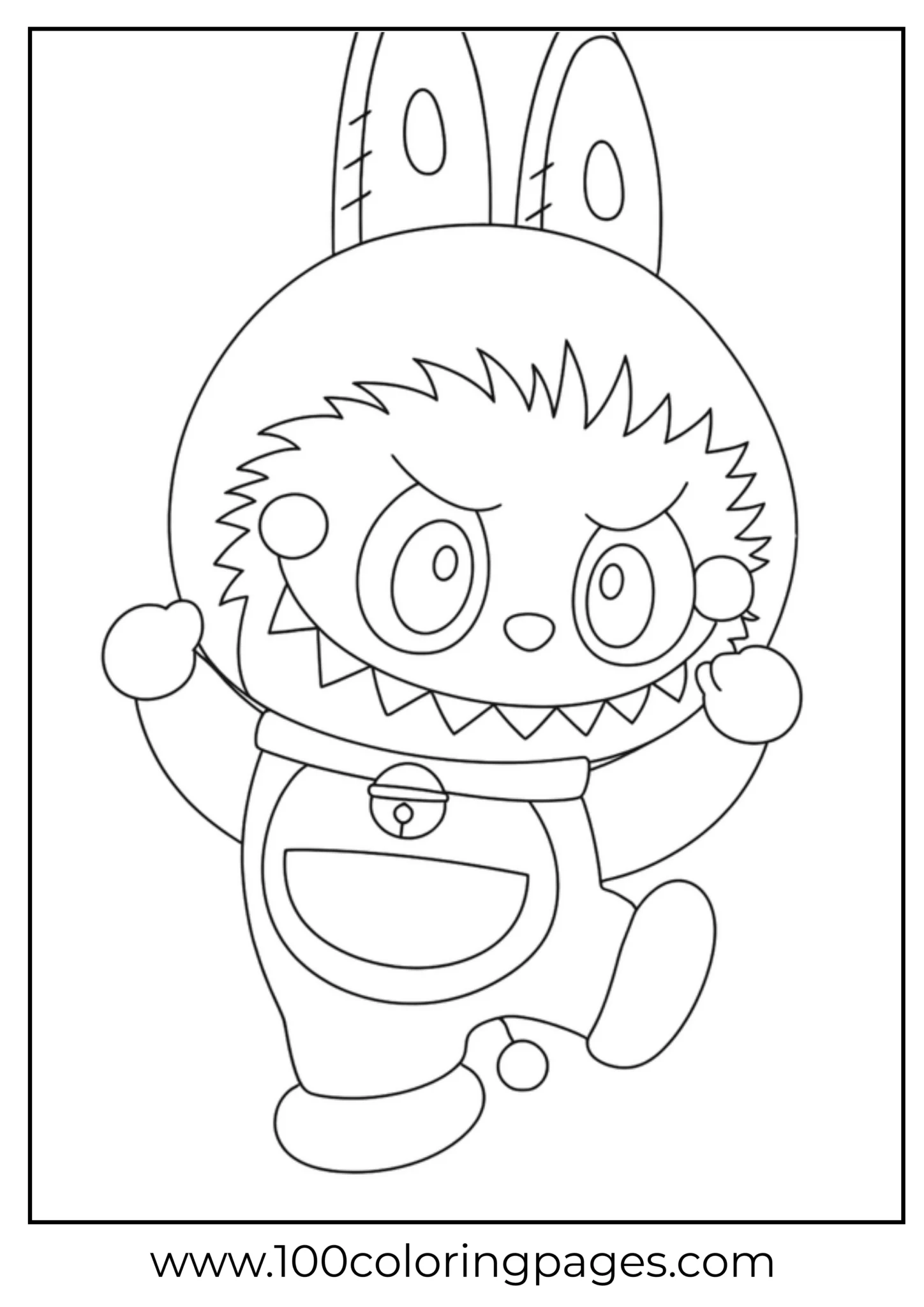 Labubu dressed as a bunny, ready to be colored