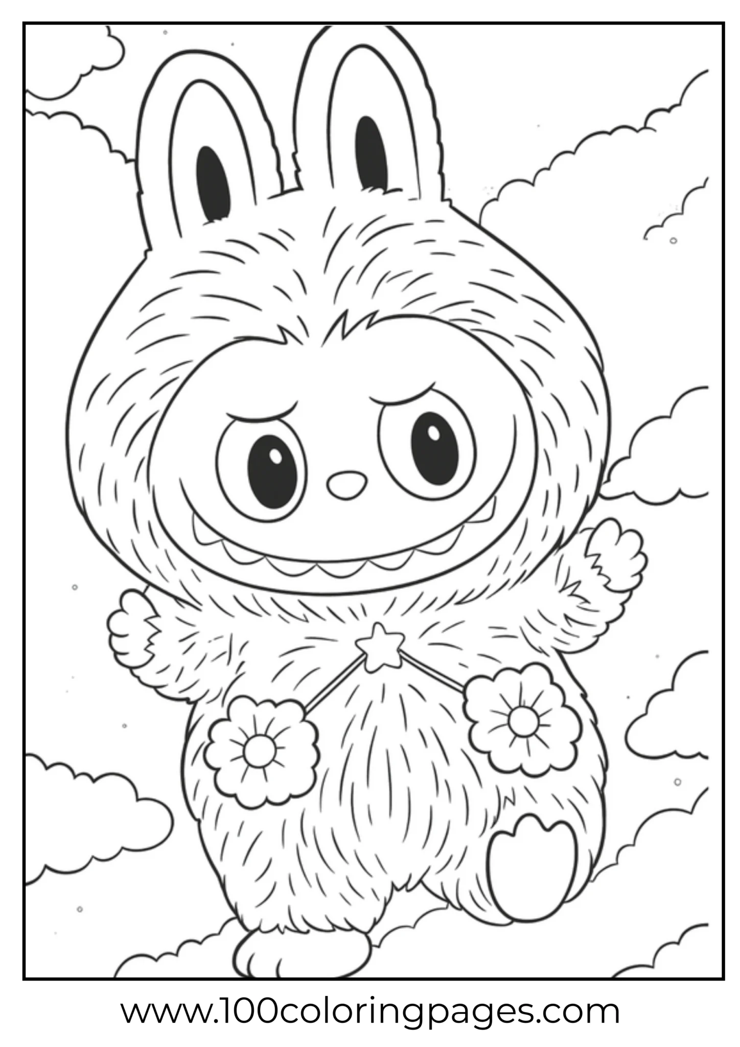 Labubu character with clouds printable coloring page