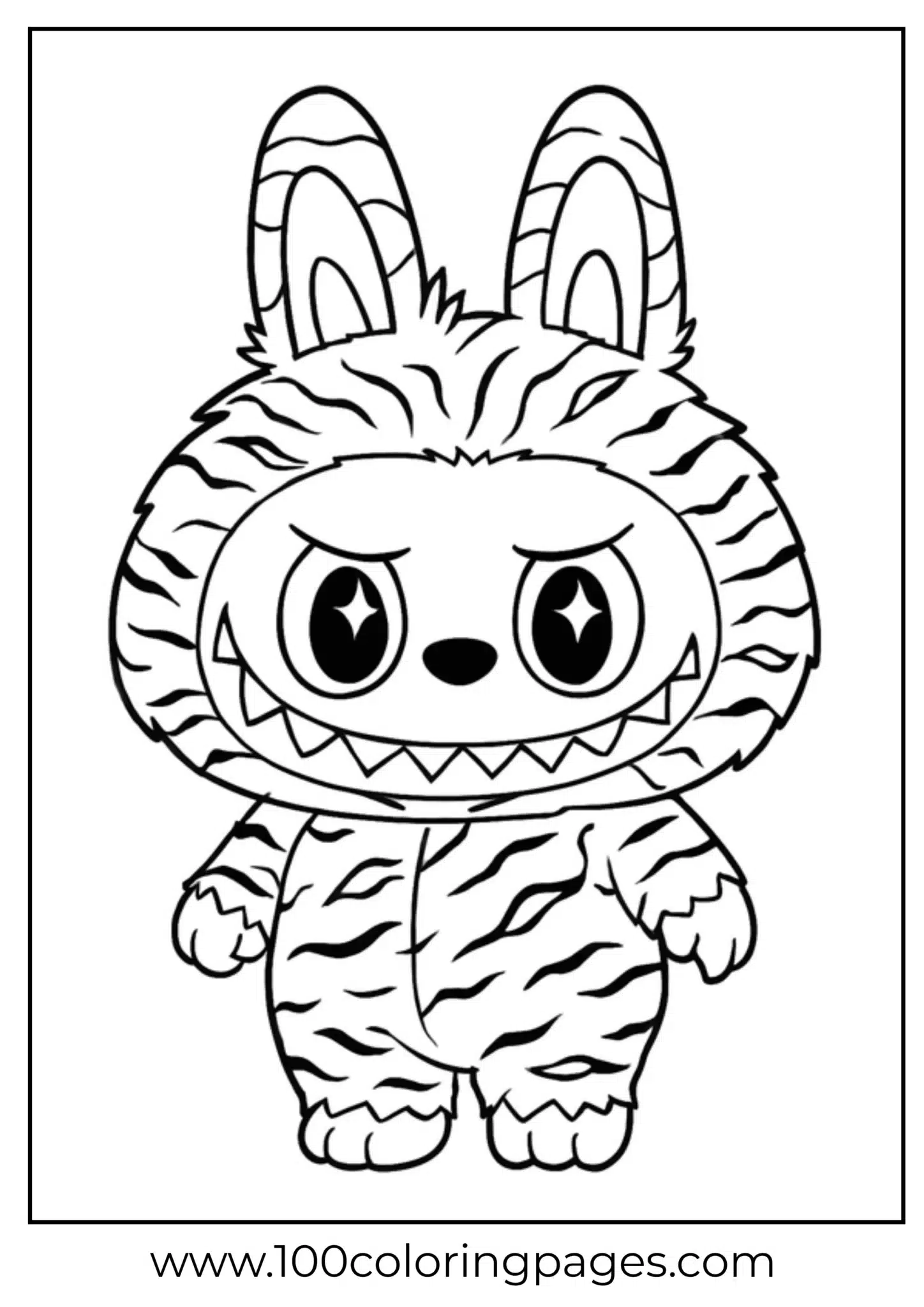 Labubu dressed as a tiger ready for coloring
