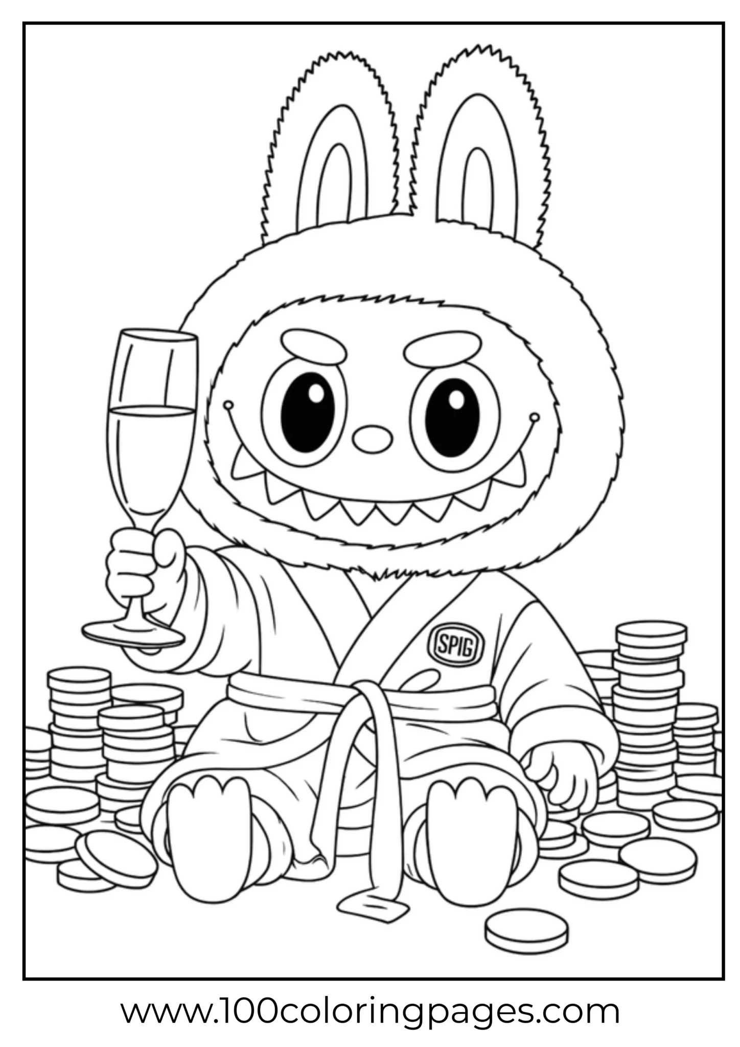 Labubu in a bunny suit toasting with a glass