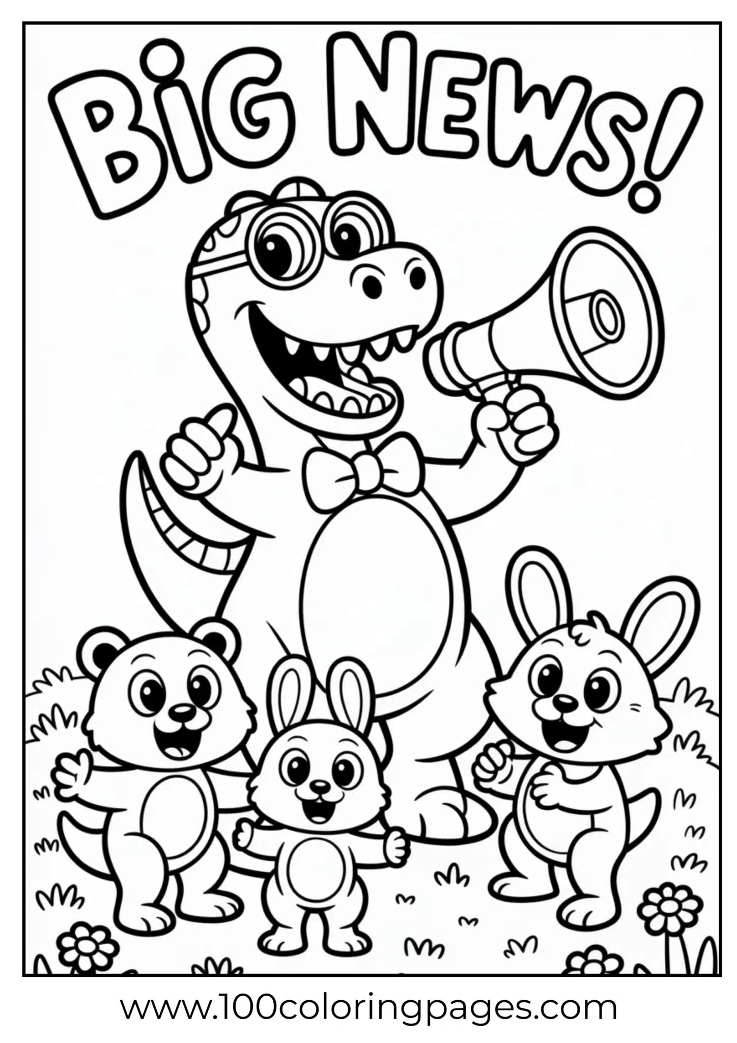 Dino shouting through megaphone, outline