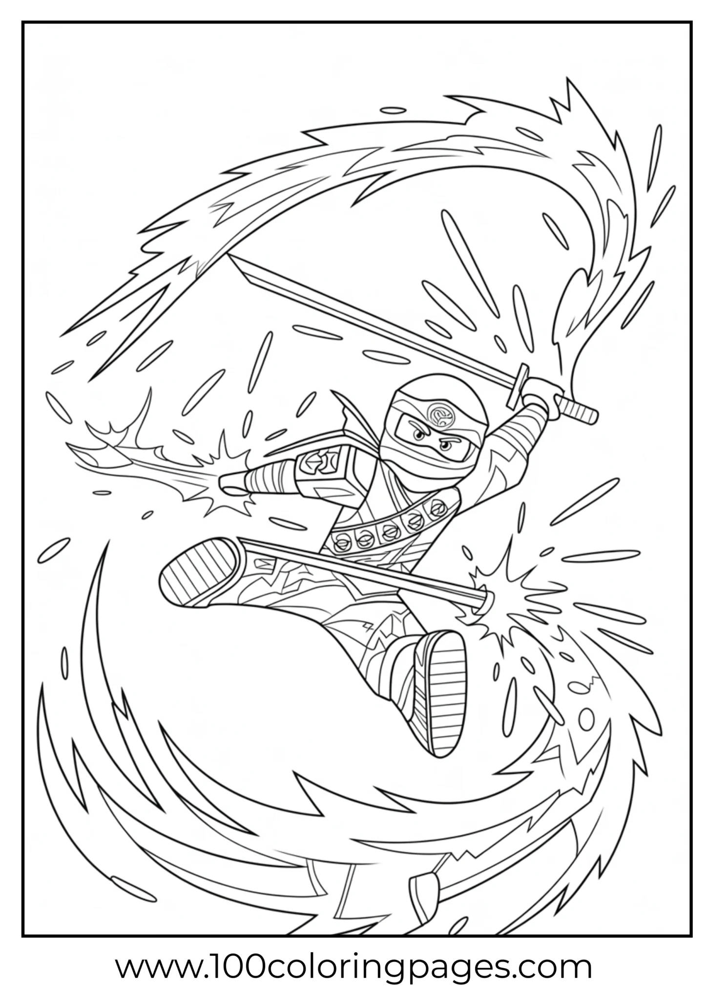 Ninjago Jay in acrobatic sword attack