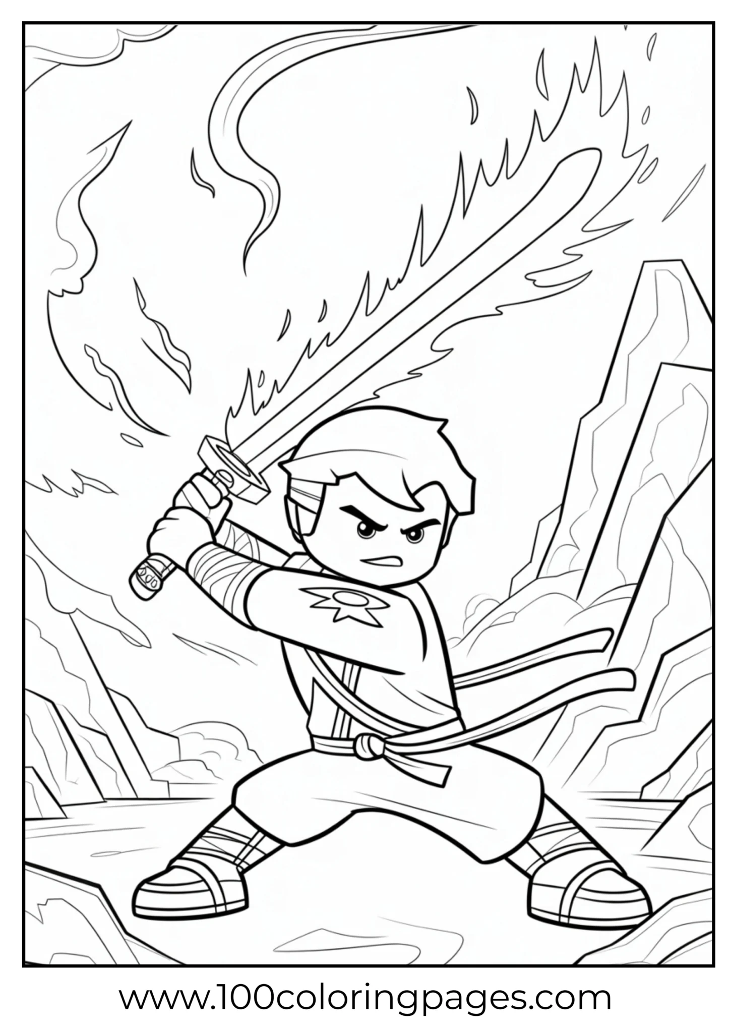 Ninjago Kai in battle stance with flaming sword