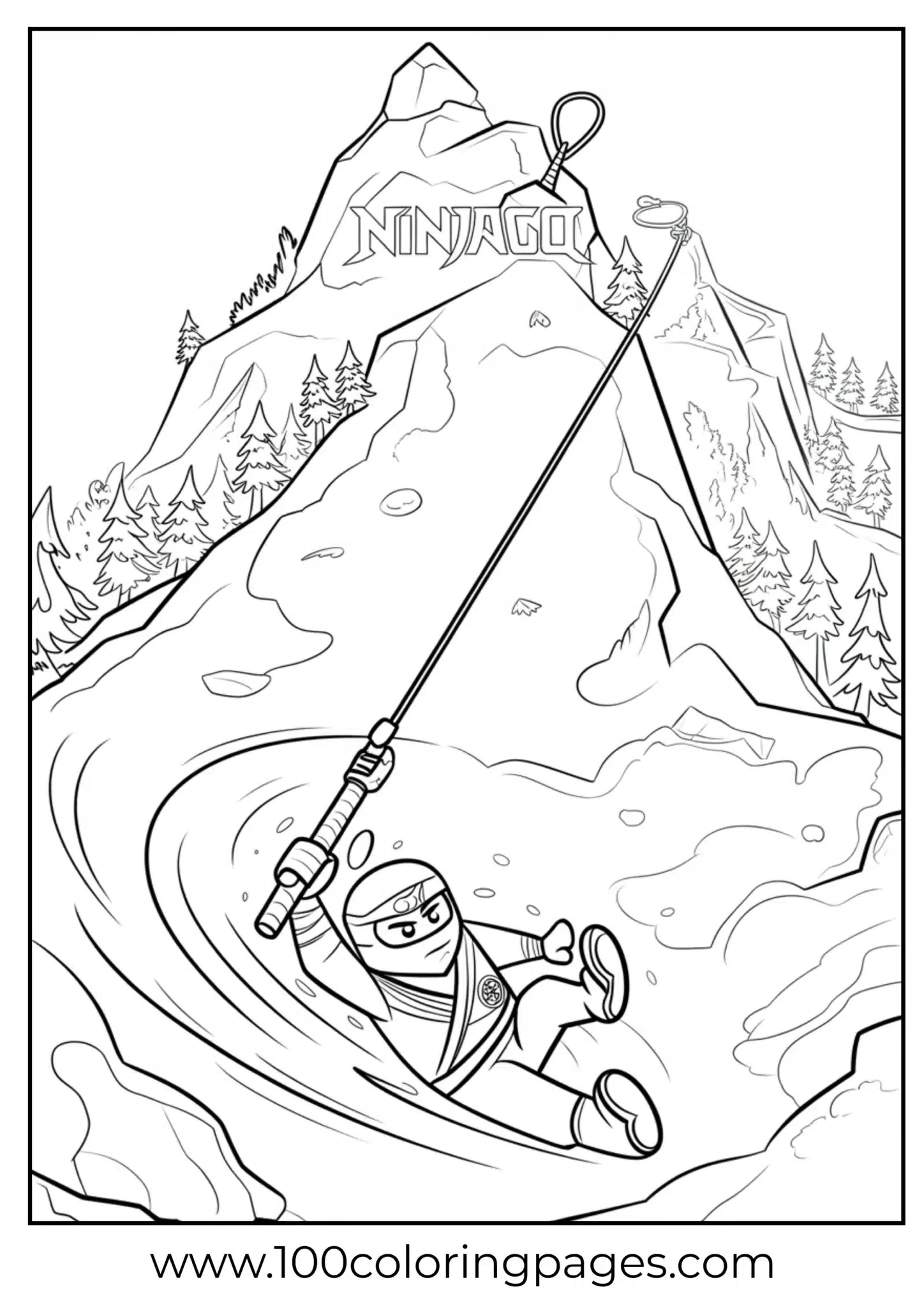 Ninja uses hook to descend snowy cliff