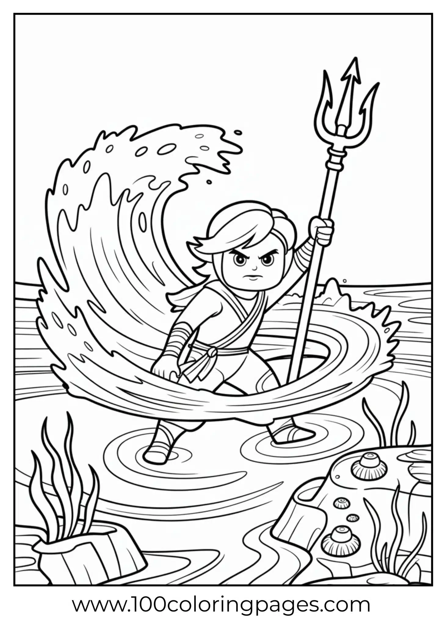 Ninjago Nya with trident and water waves