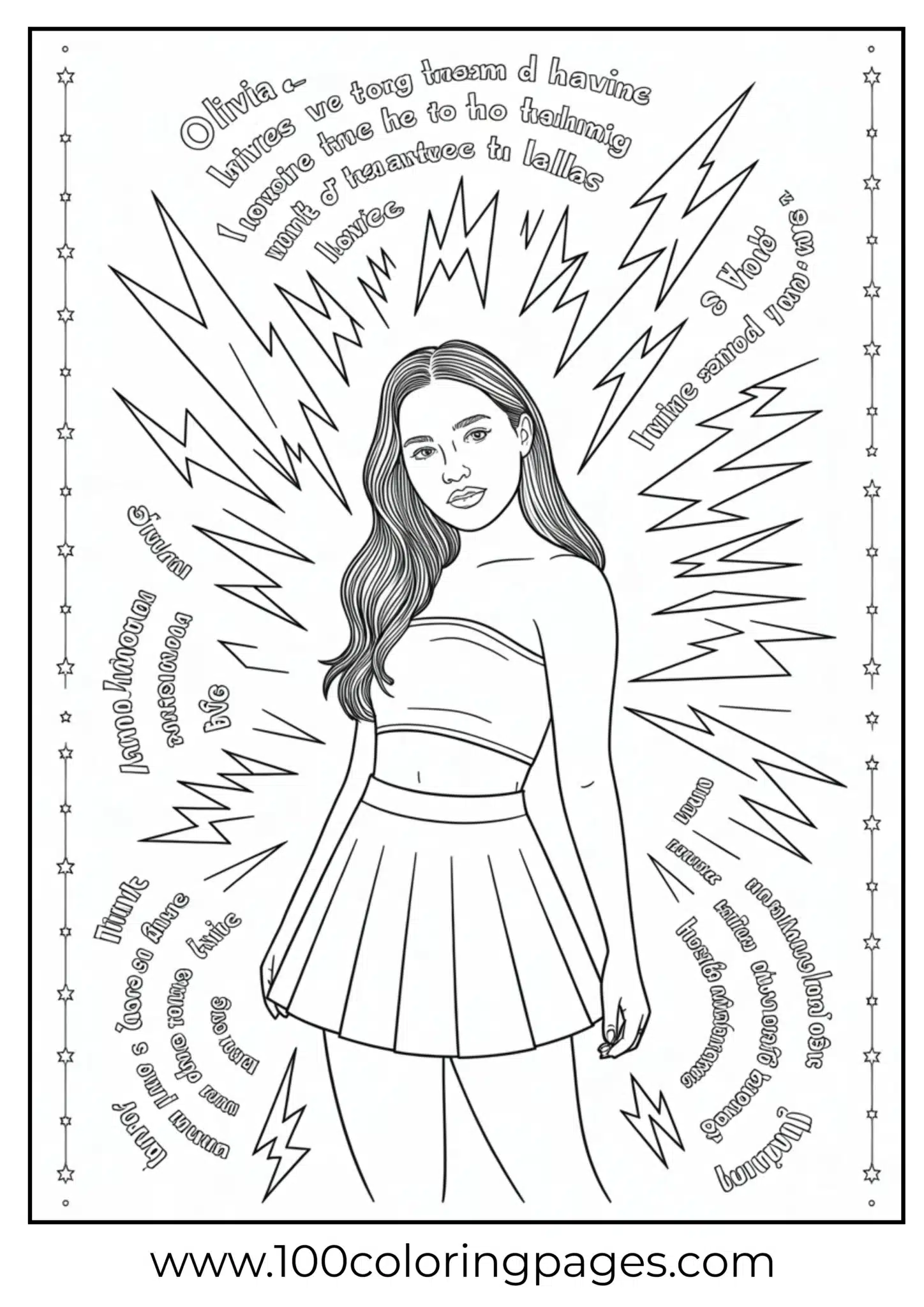 Olivia Rodrigo with lightning bolt and lyric art frame