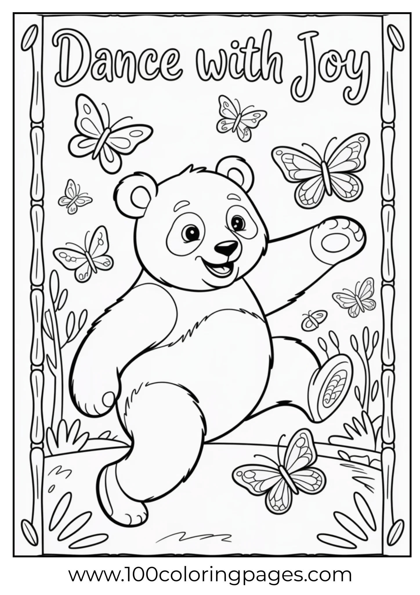 Panda surrounded by butterflies outline