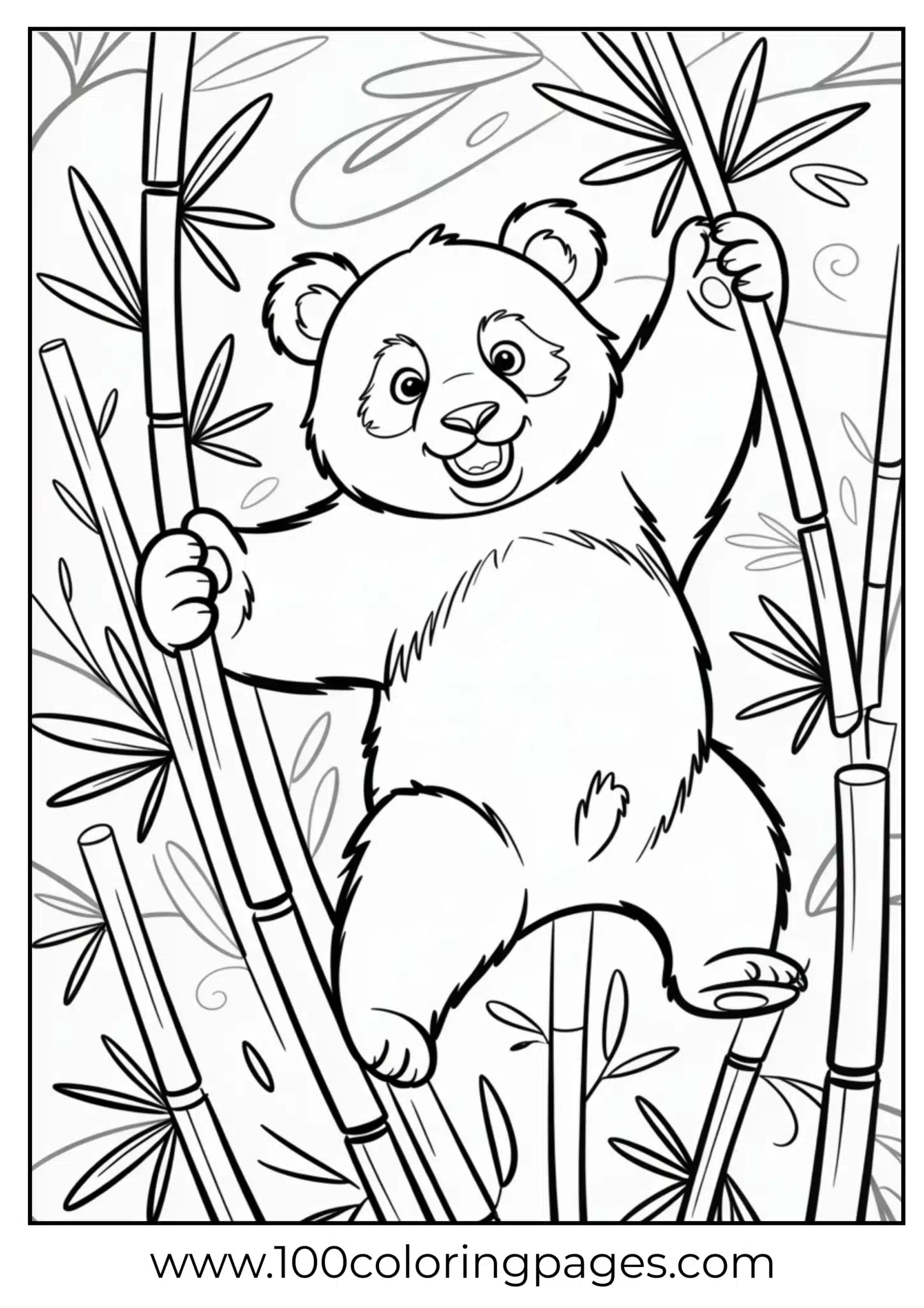 Panda climbing bamboo stalks, coloring page