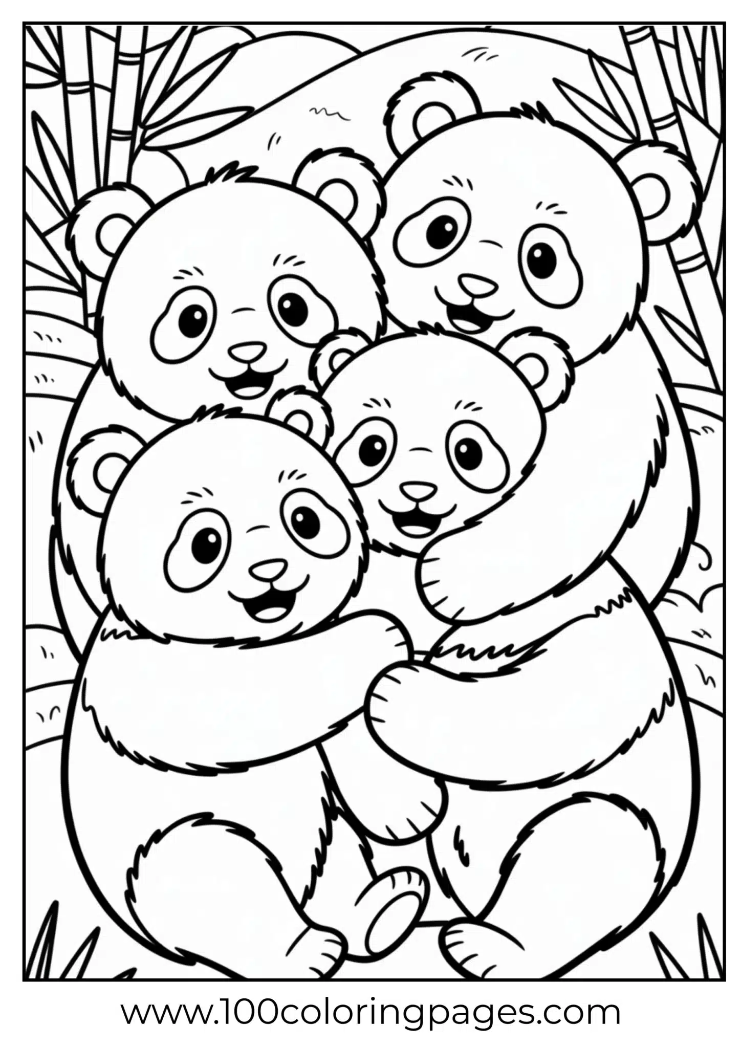 Multiple pandas hugging in a group outline