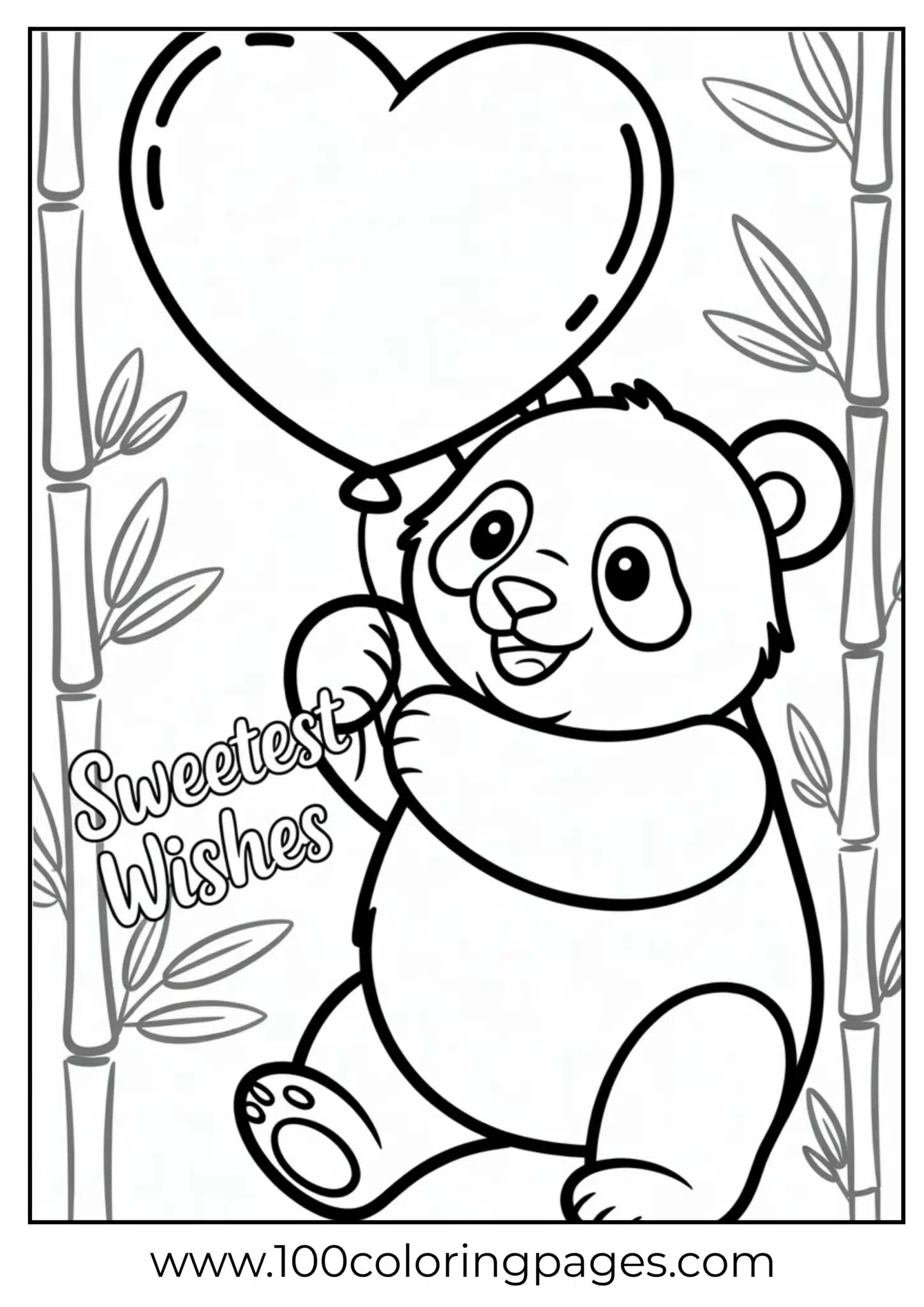 Panda holding heart balloon outline