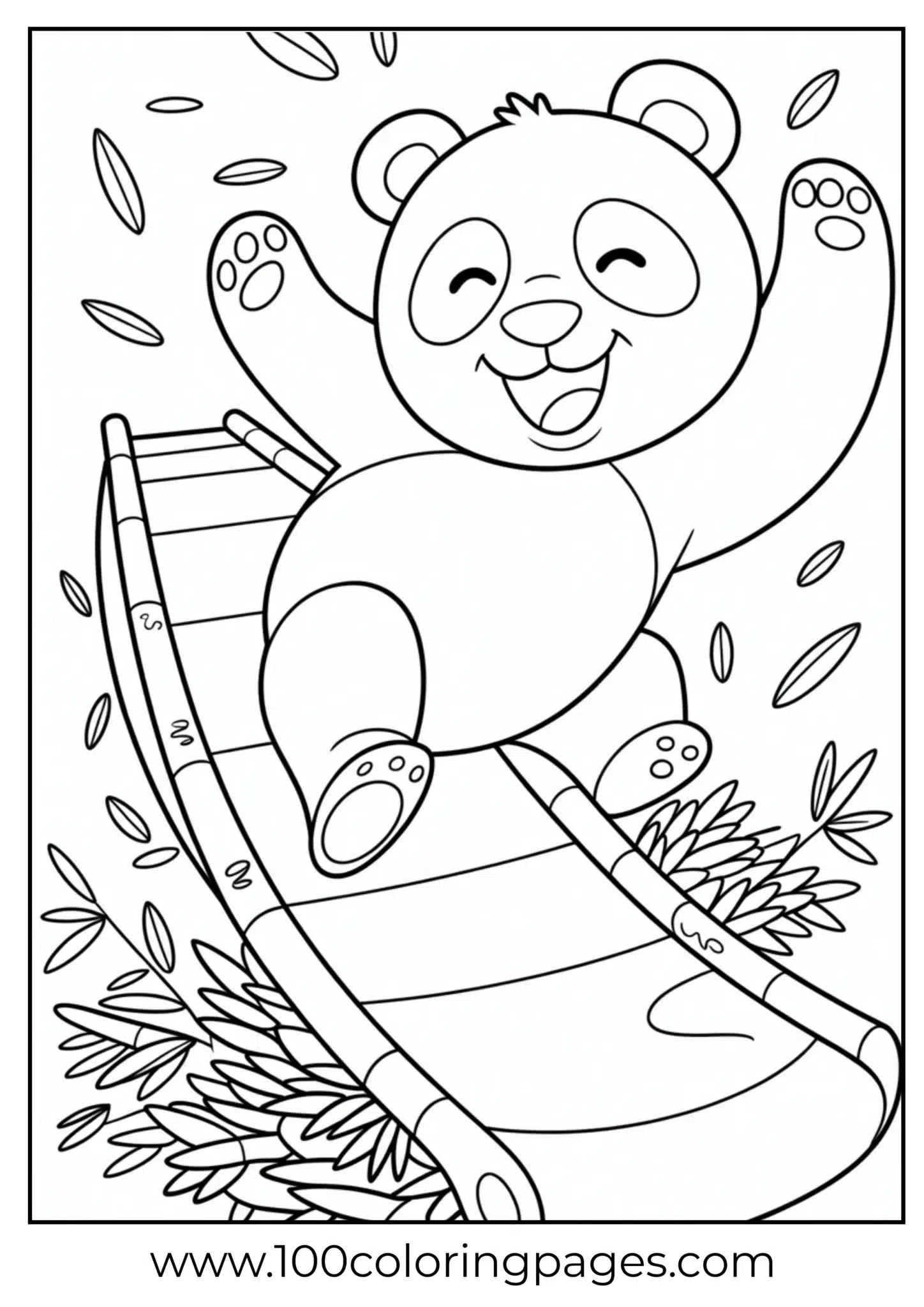 Panda sliding down bamboo trunk, outline