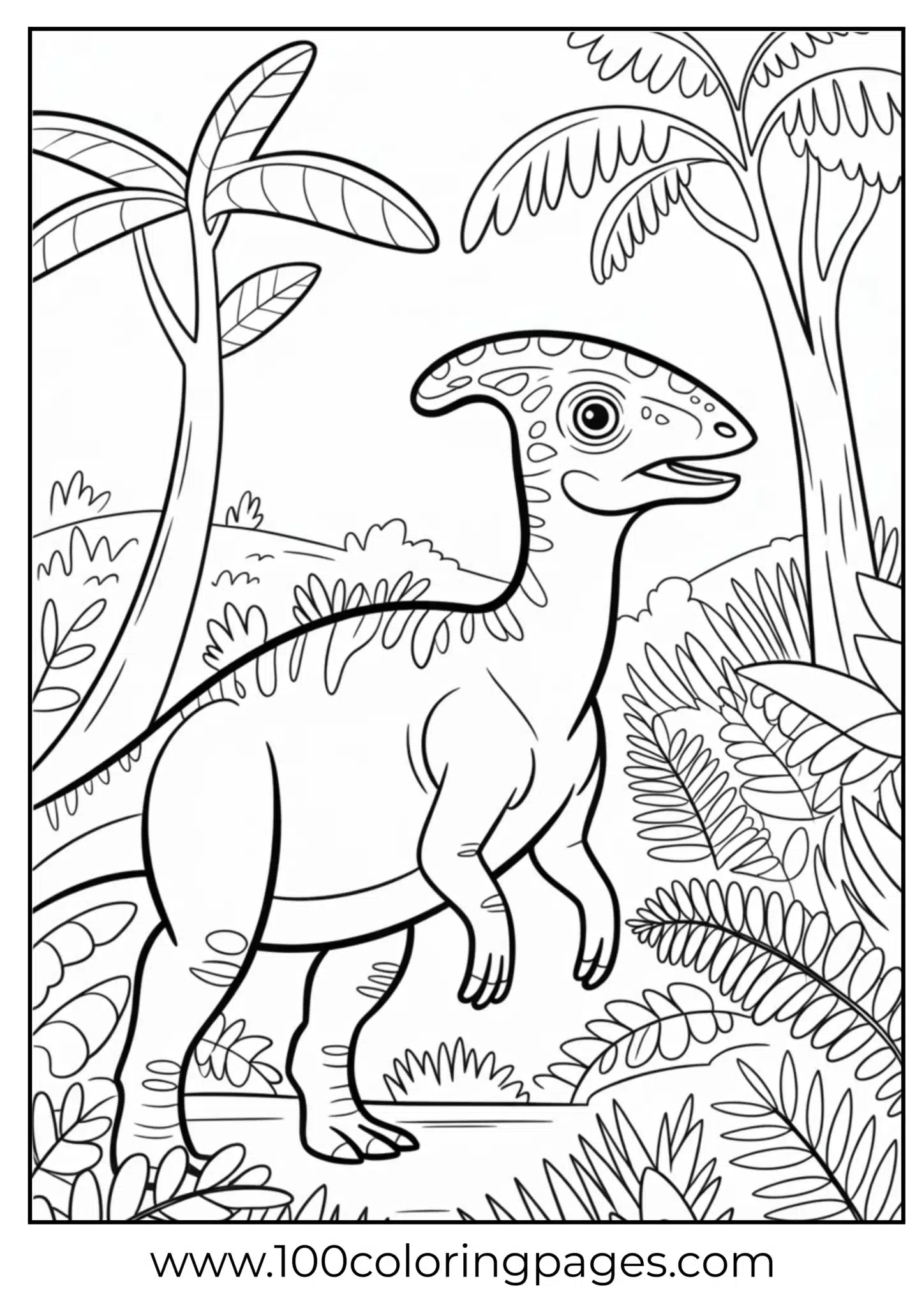 Parasaurolophus with raised crest calling, outline