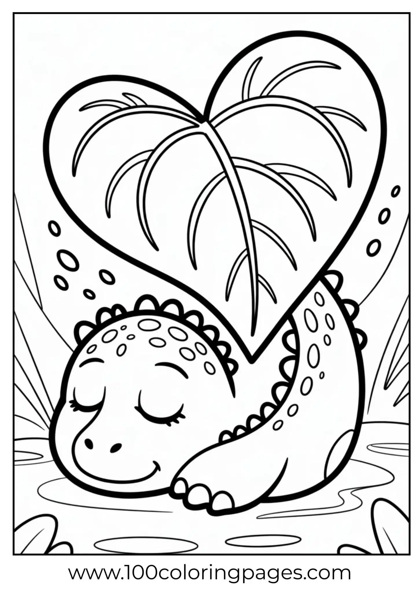 Dinosaur resting under leaf cover, outline