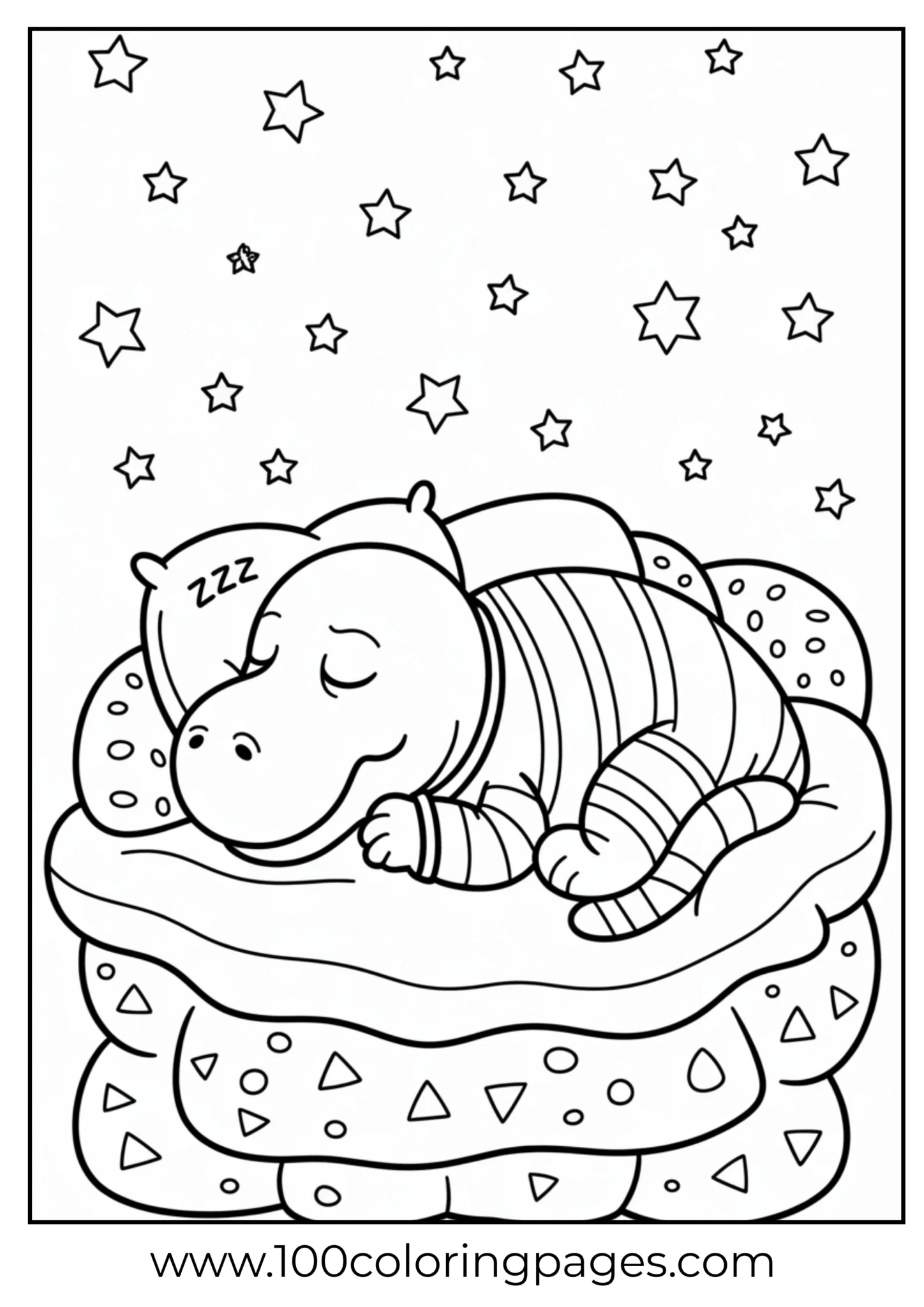 T‑rex sleeping with pajamas, outline