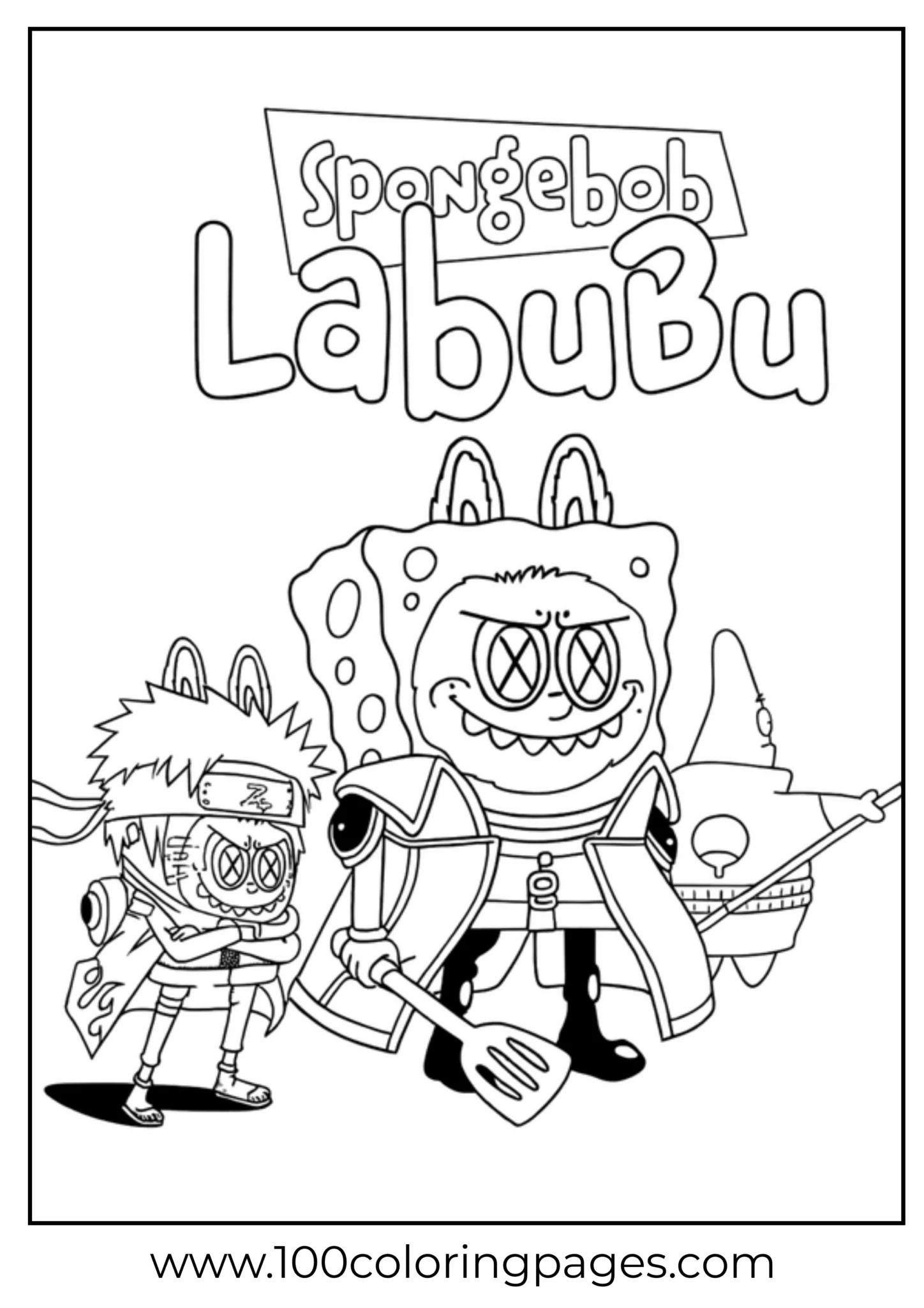 Spongebob and Labubu themed coloring page for kids