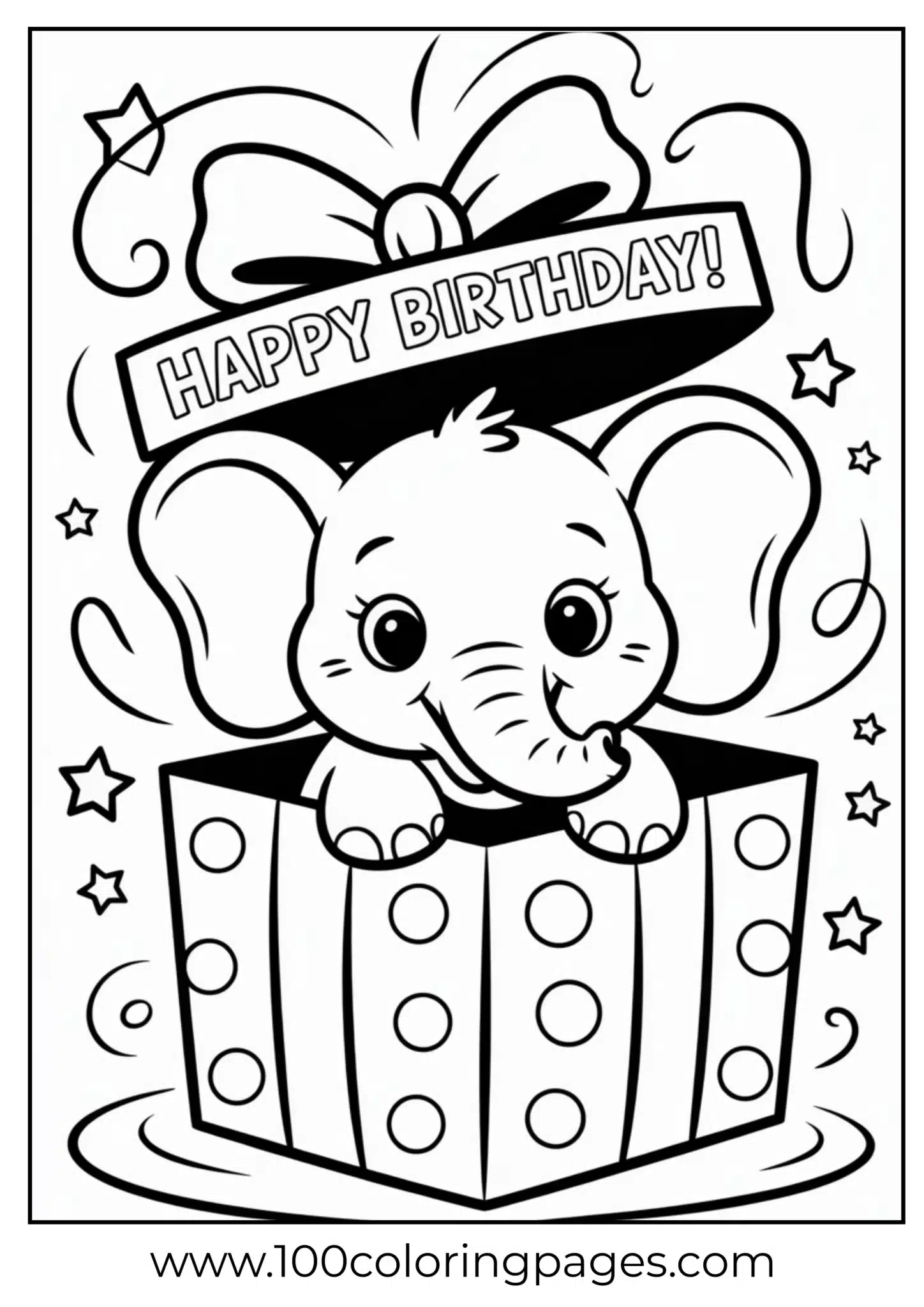 elephant inside gift box looking excited
