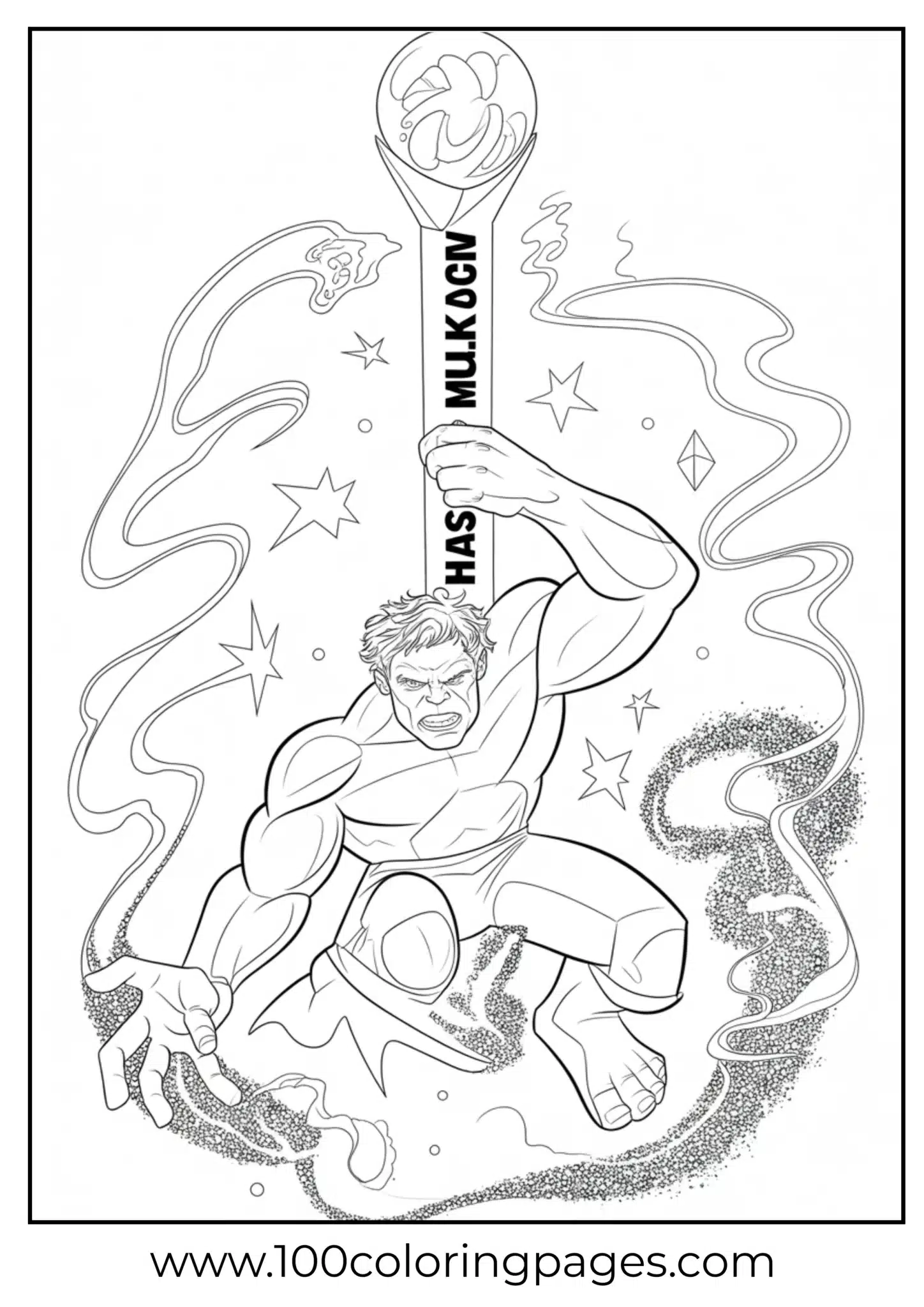 Hulk in wizard robe with magic staff coloring page