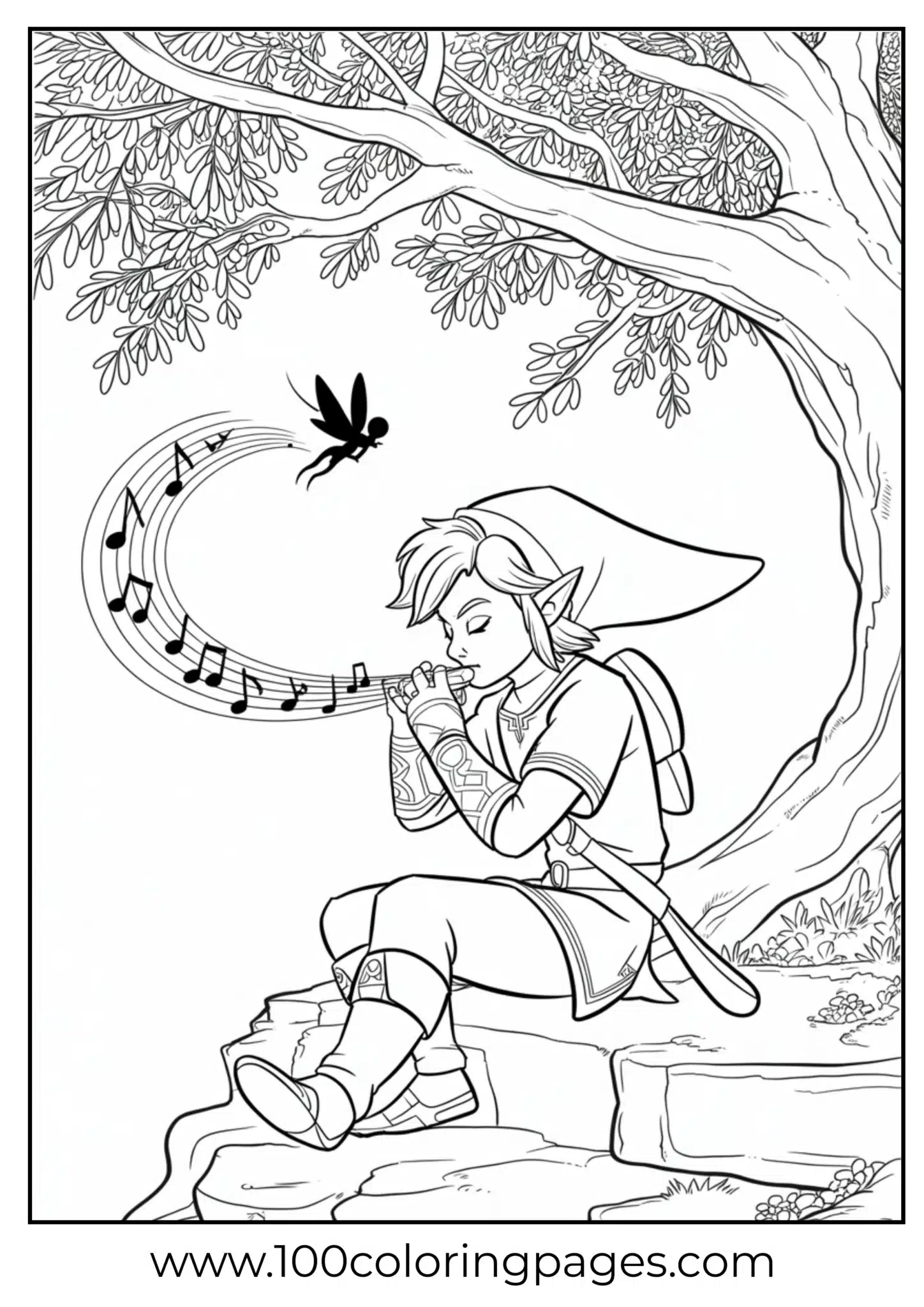 Link playing ocarina coloring page