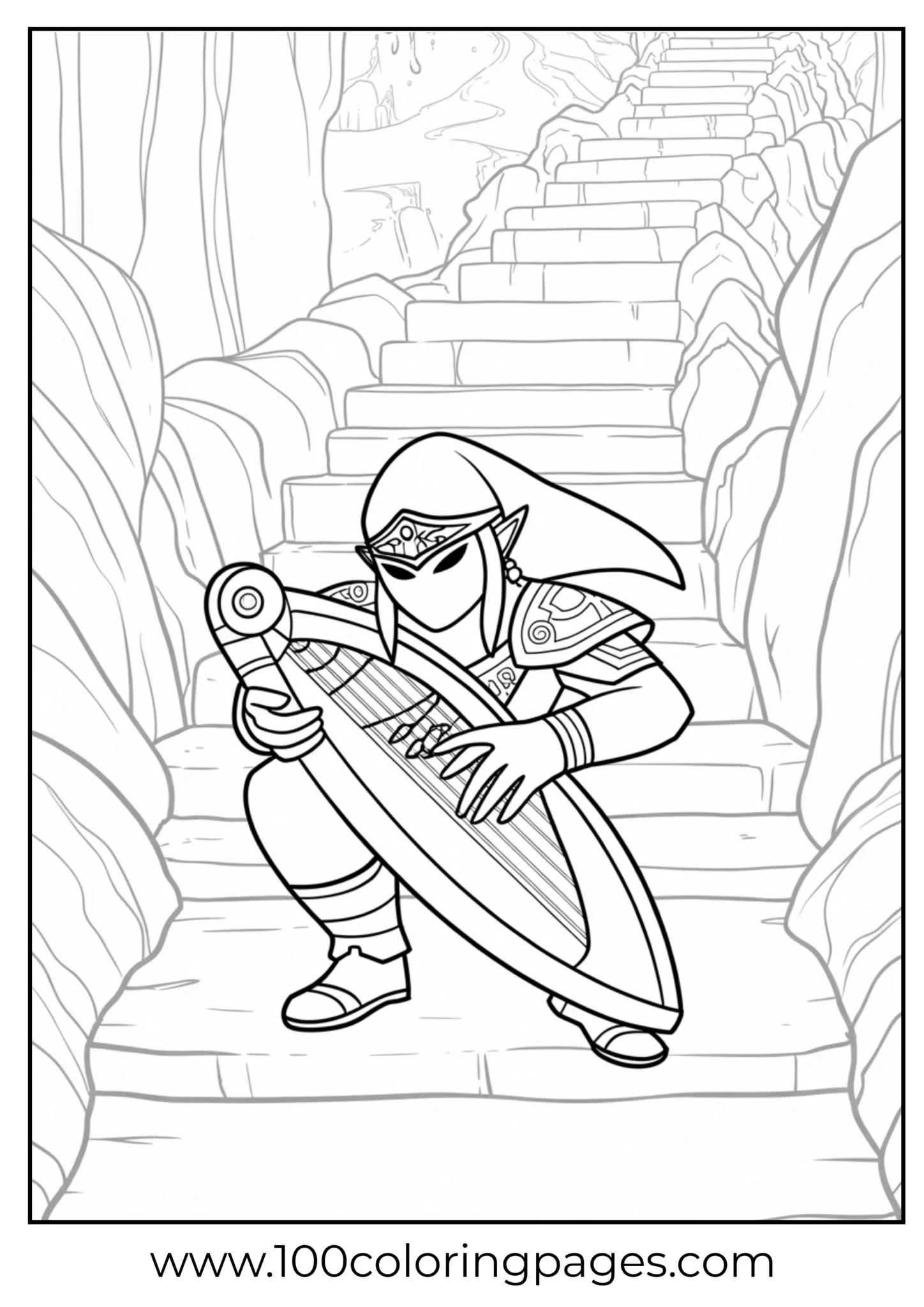 Sheik with harp coloring page