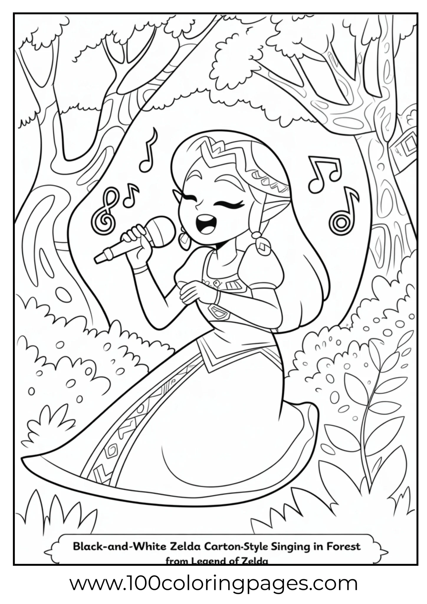 Zelda singing in forest coloring page
