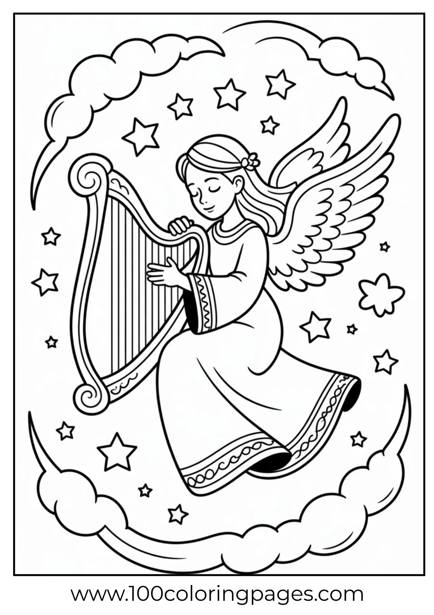 An angel playing harp on Christmas night
