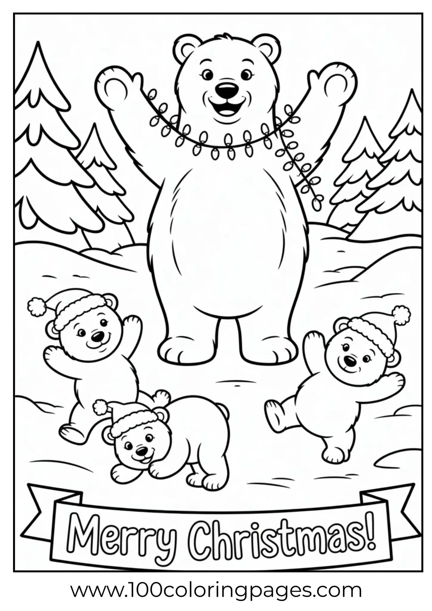 Polar bears with Christmas lights