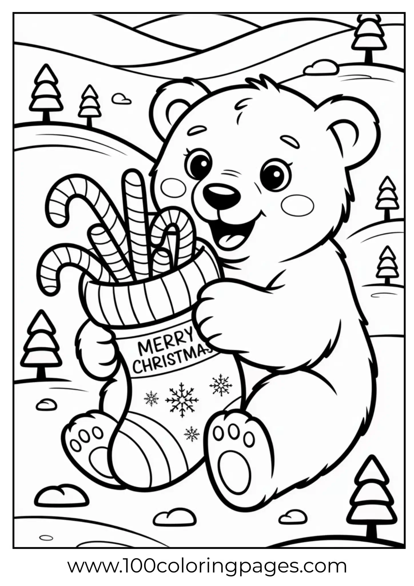 A polar bear cub with stocking on Christmas