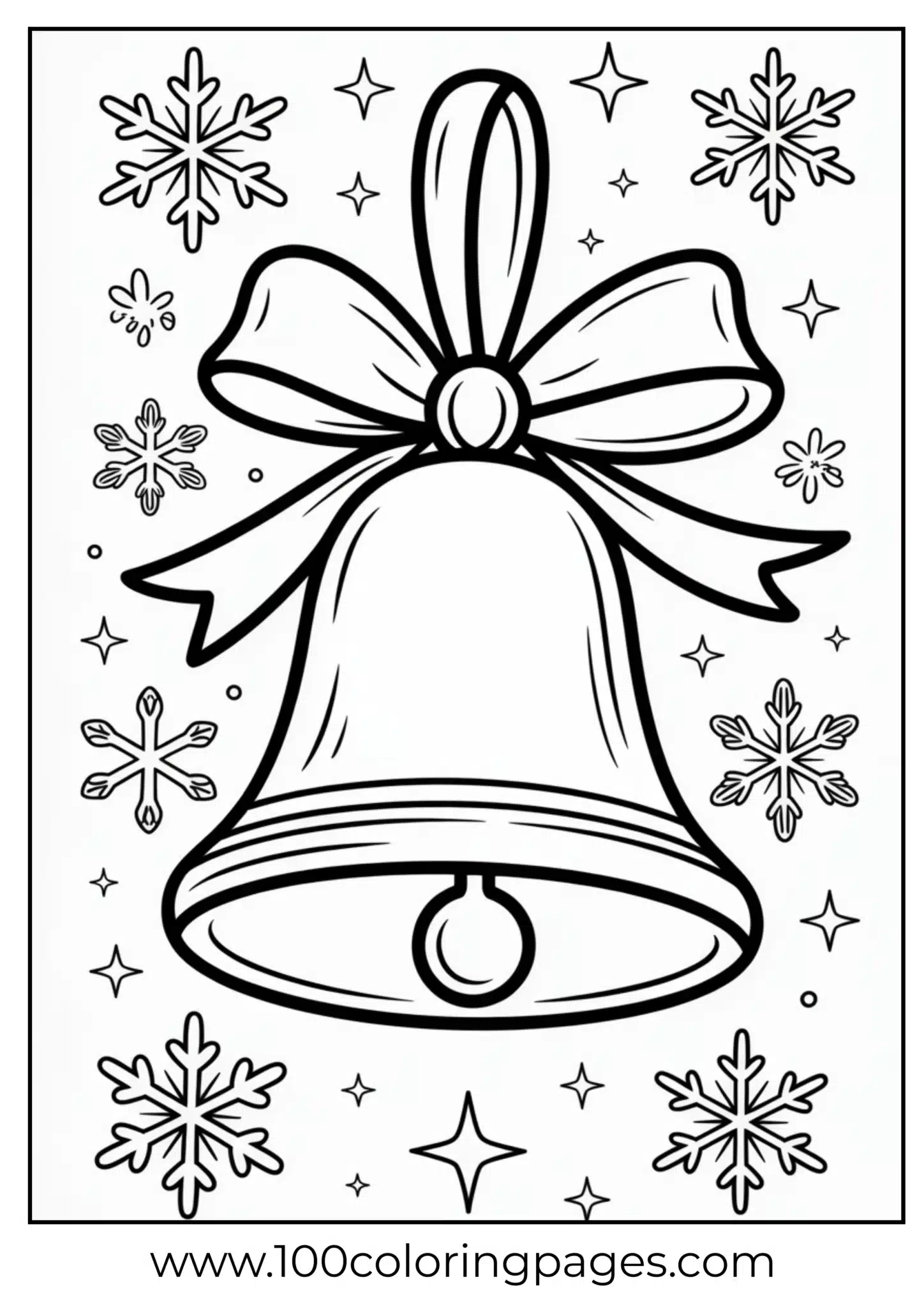 A Christmas bell with ribbon and snowflakes