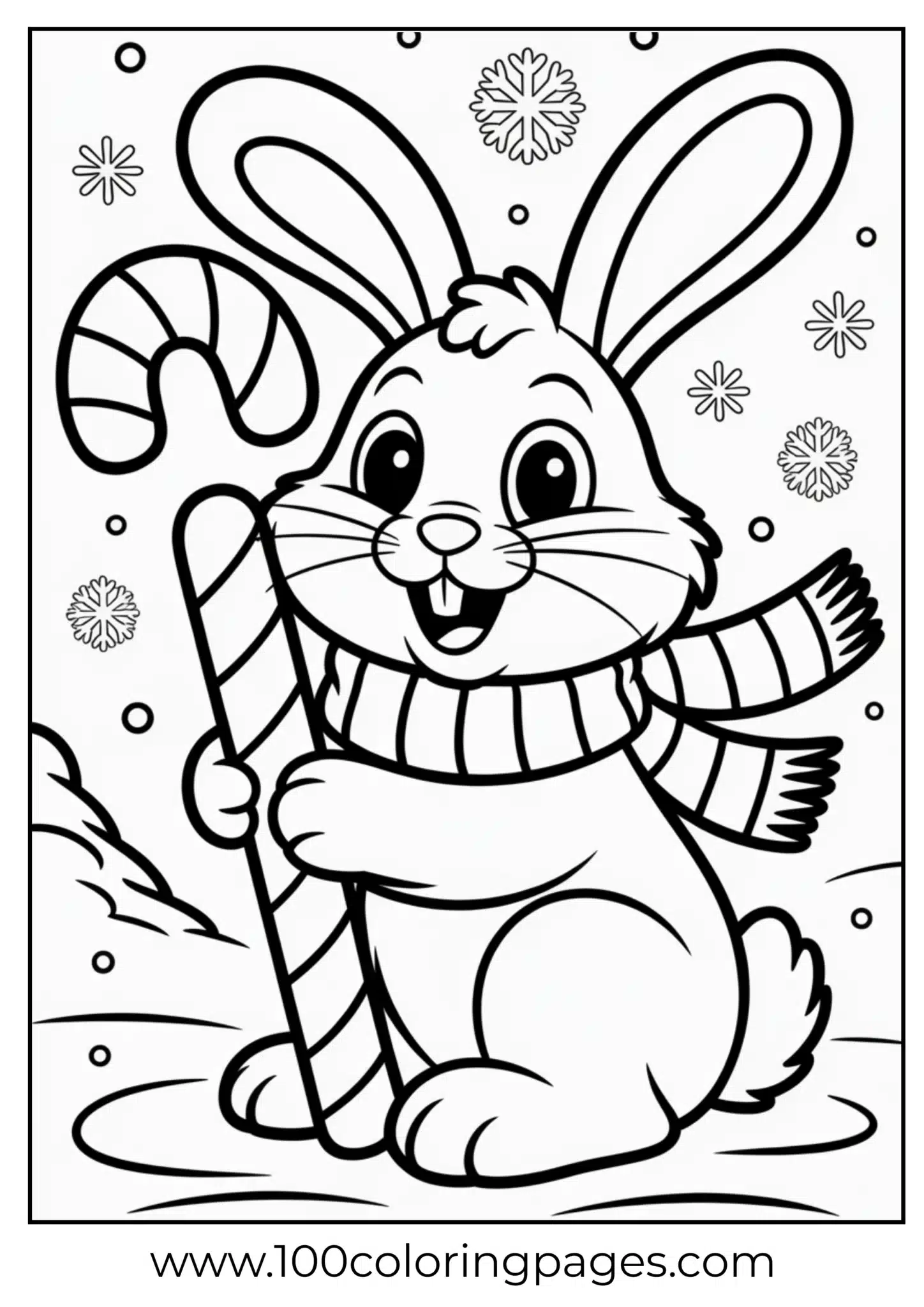 A bunny with scarf and candy cane on Christmas