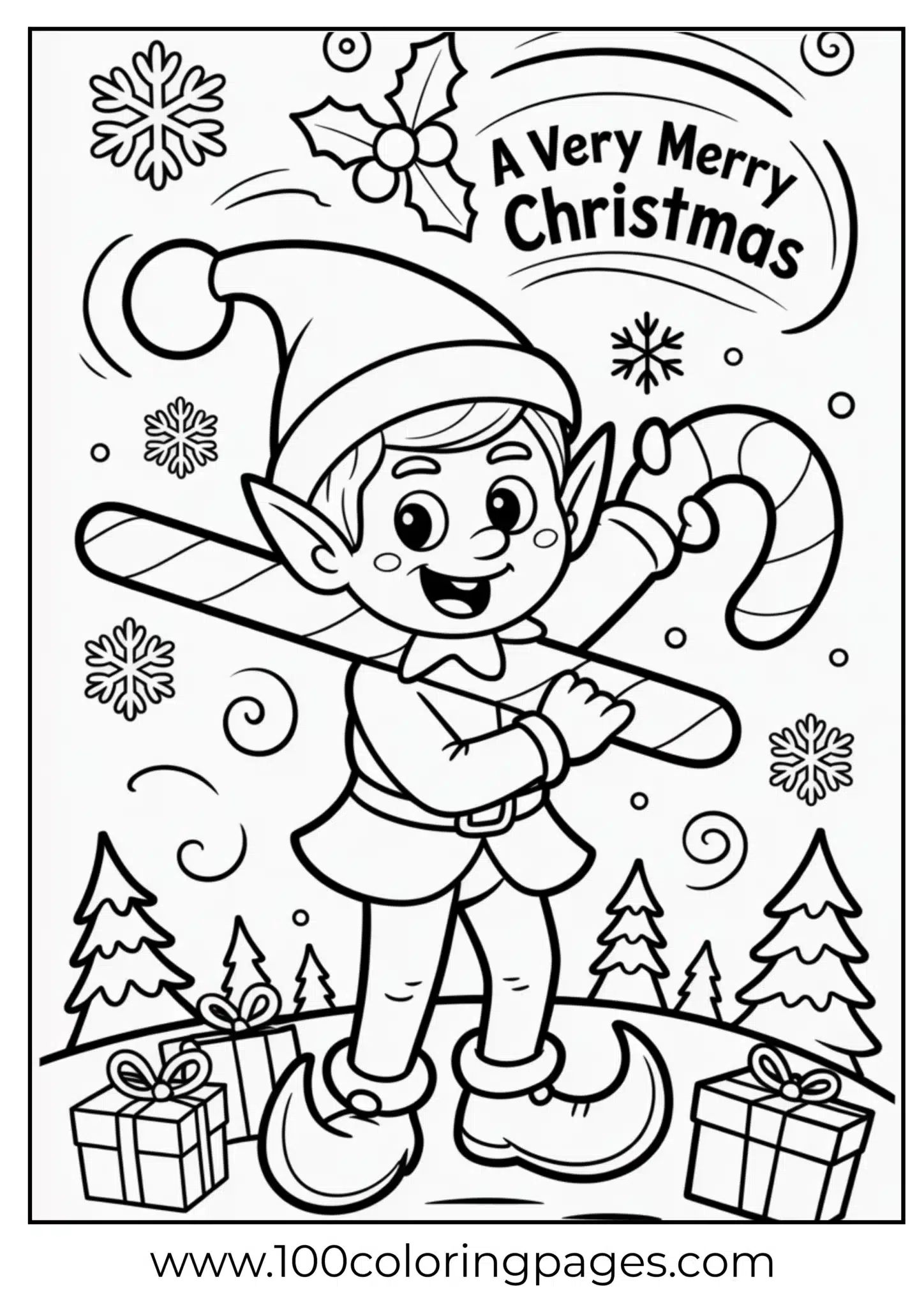 An elf holding candy cane on Christmas