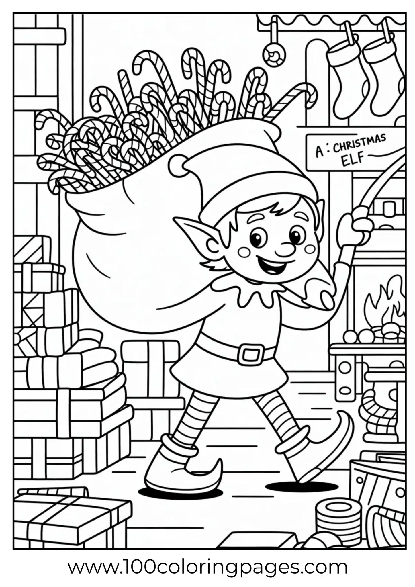 An elf with candy canes on Christmas
