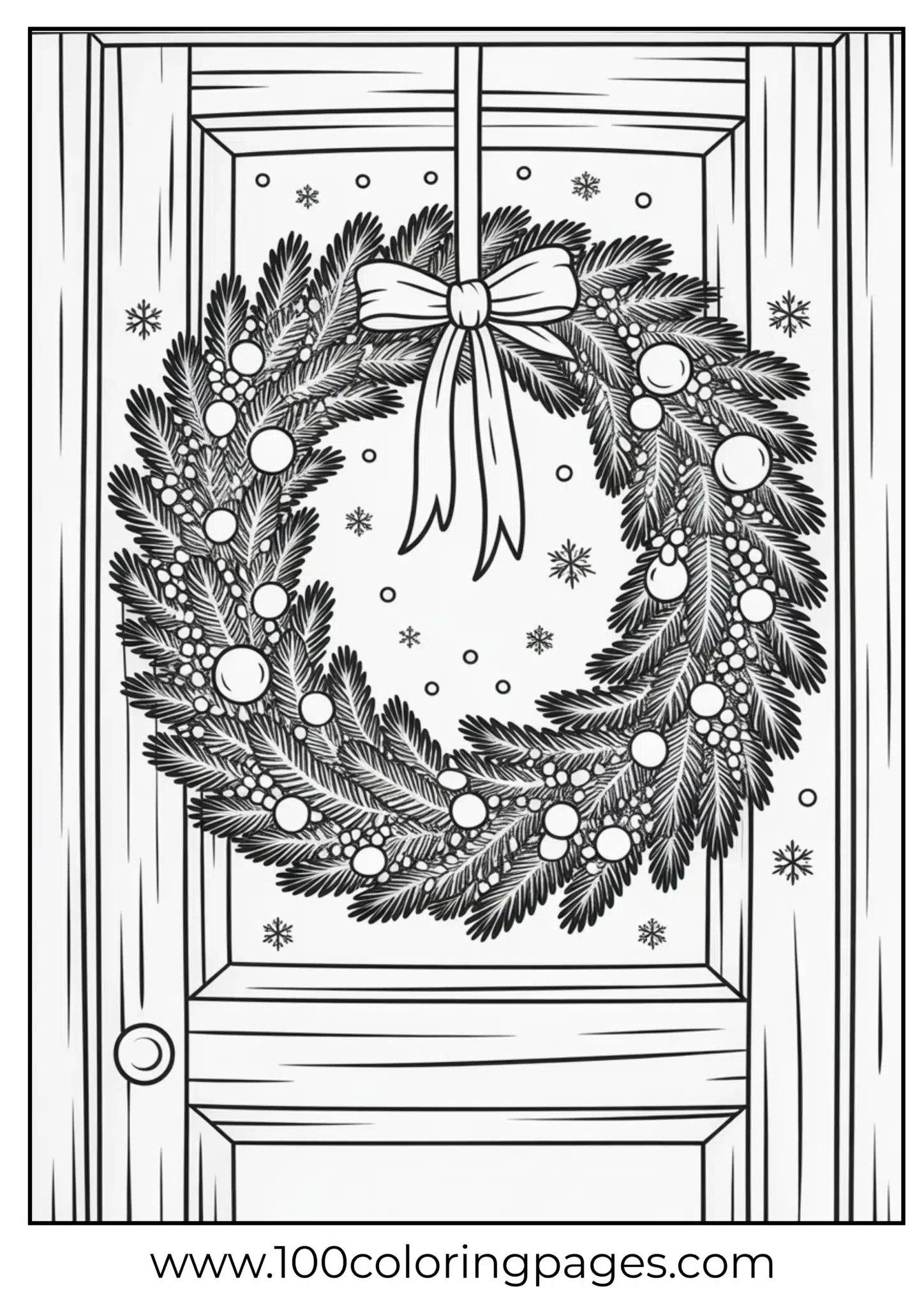 A wreath on snowy Christmas door