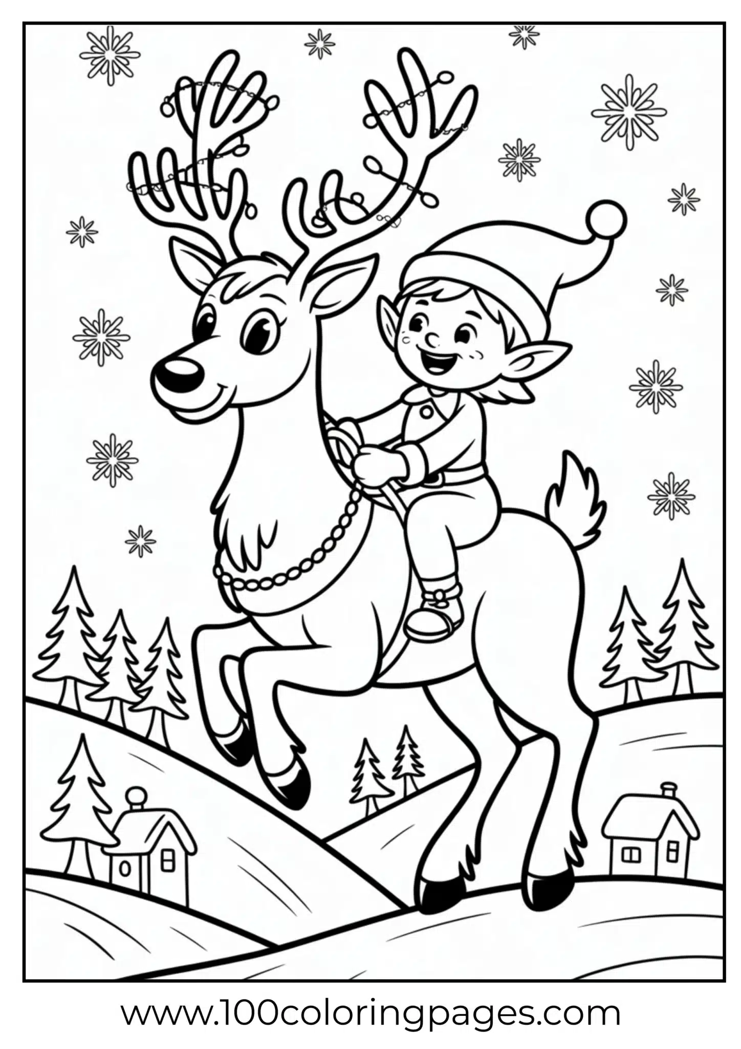 An elf riding reindeer on Christmas