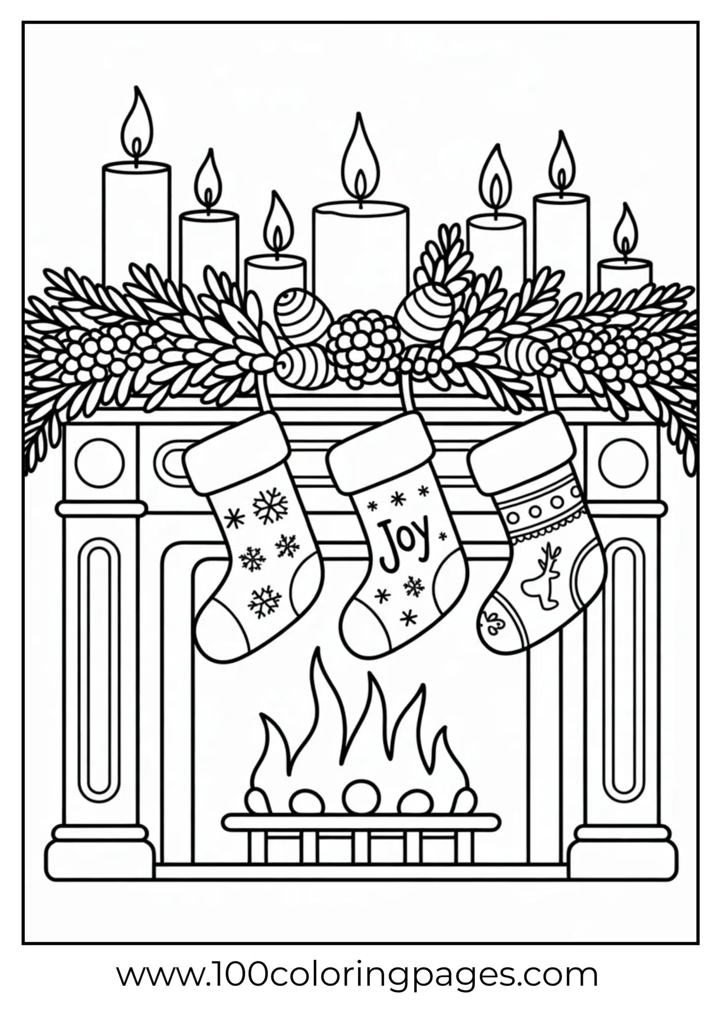 A decorated fireplace mantle on Christmas