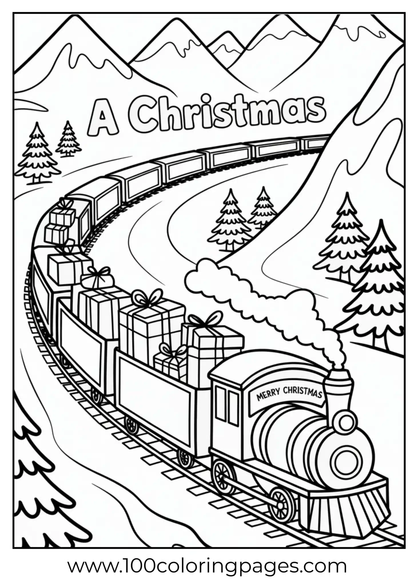 A train with gifts on snowy Christmas night