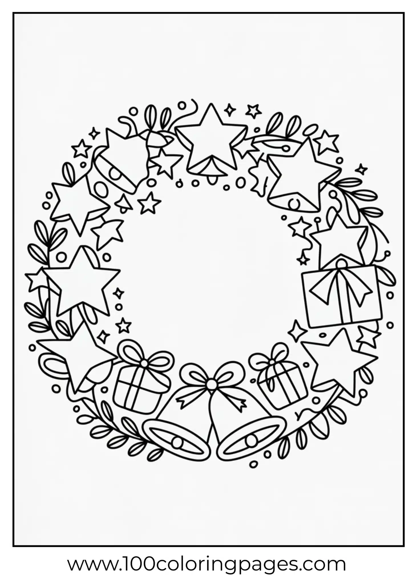 A Christmas wreath made of stars and gifts