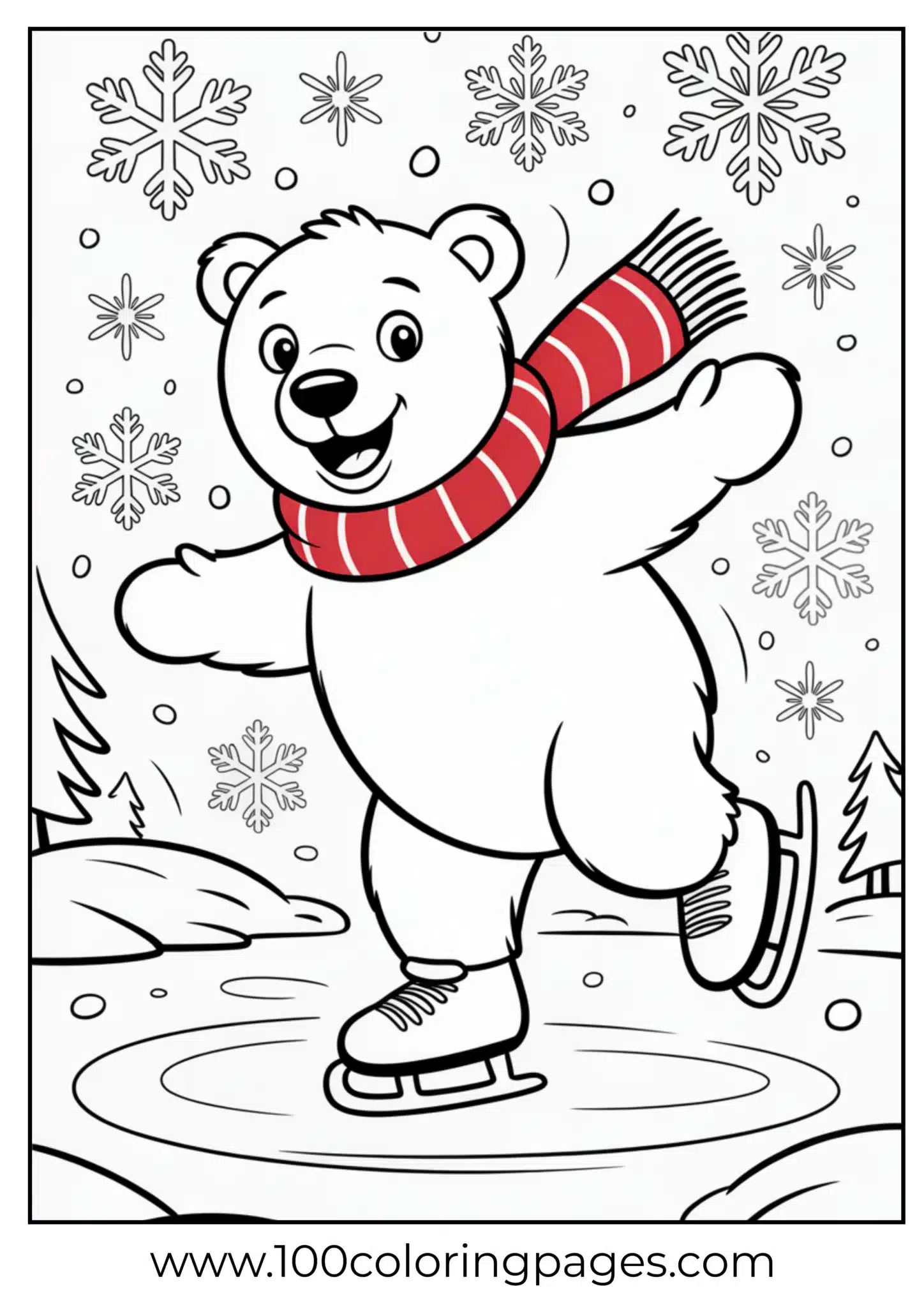 A polar bear ice skating on Christmas