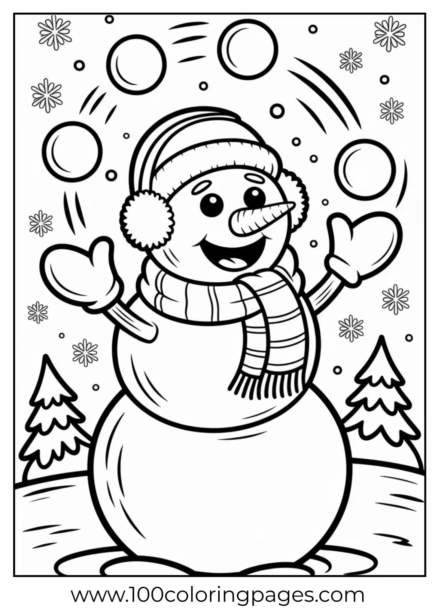 A snowman juggling snowballs on Christmas