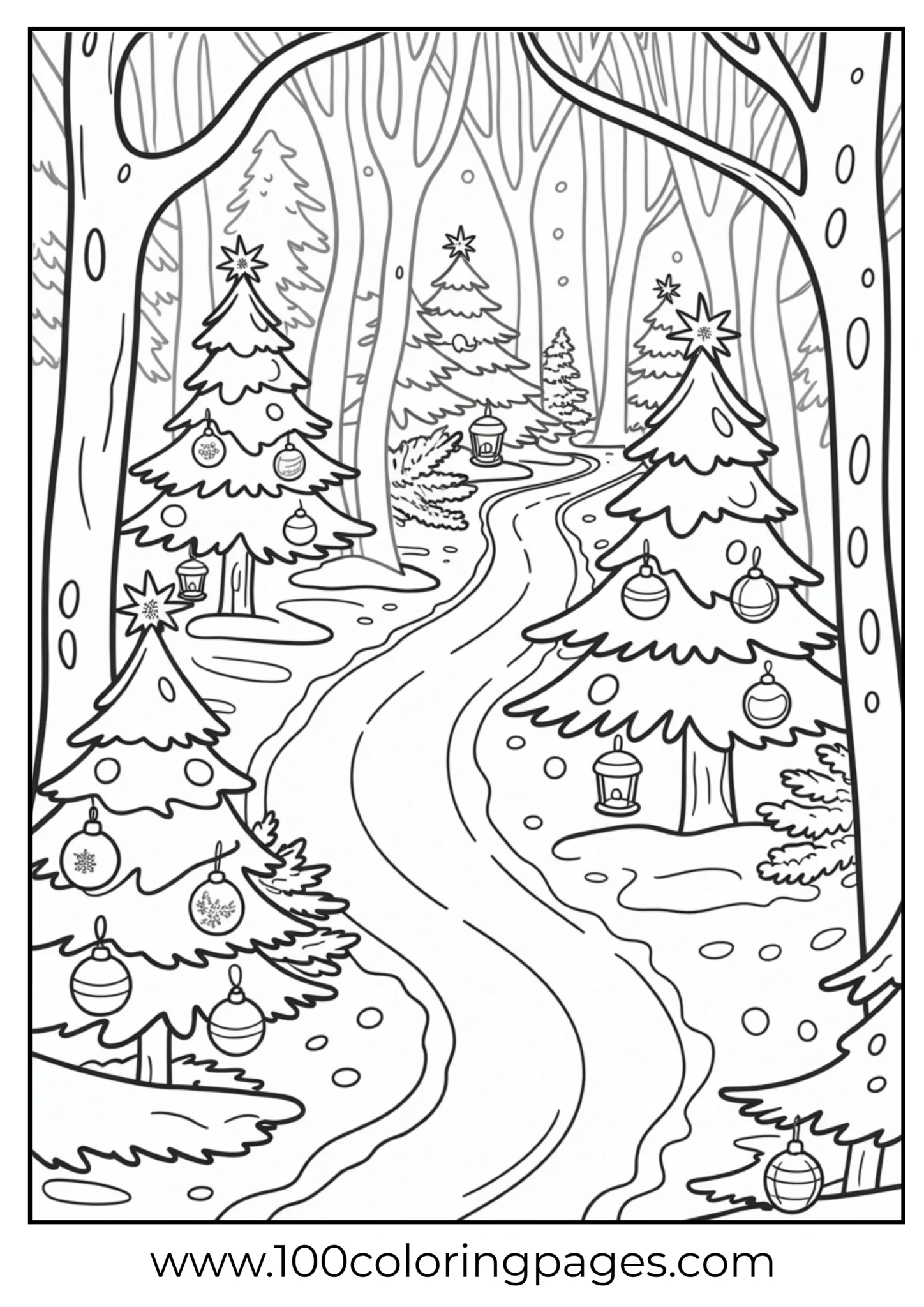 A snowy path with lanterns on Christmas