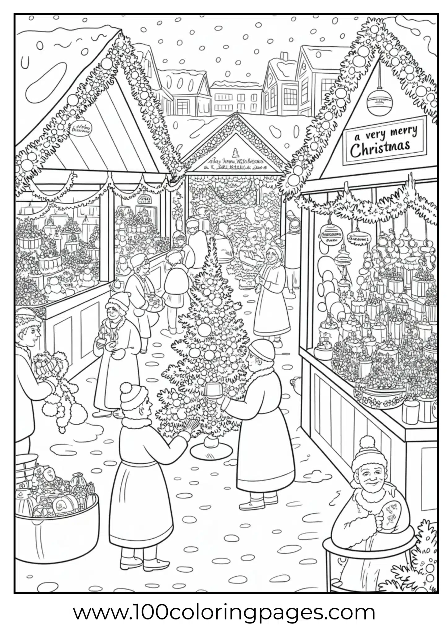 A holiday market decorated for Christmas