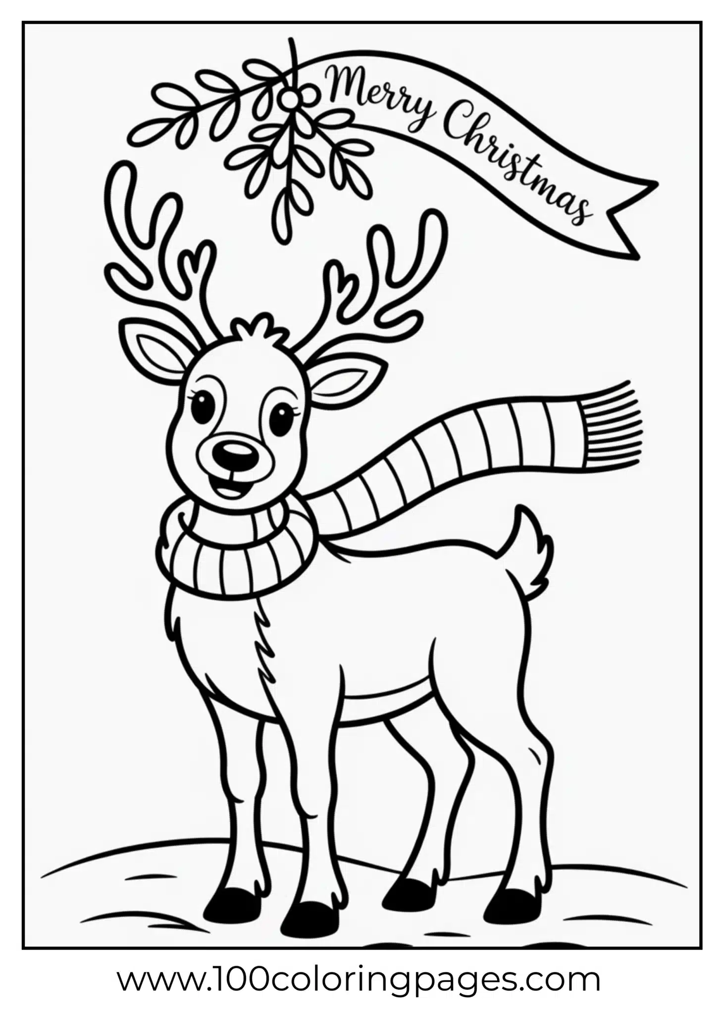 A reindeer with scarf under mistletoe
