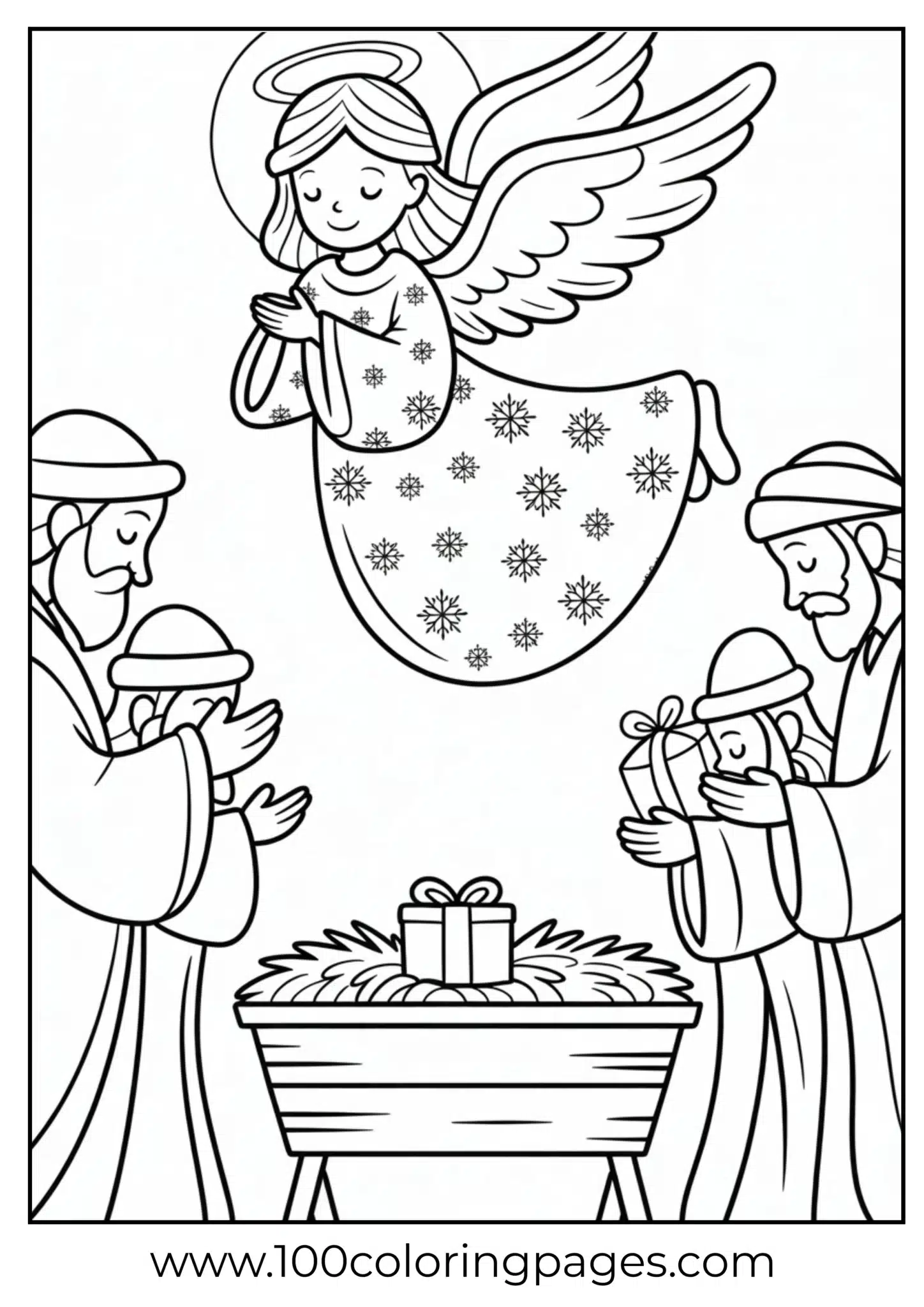 An angel above nativity on Christmas