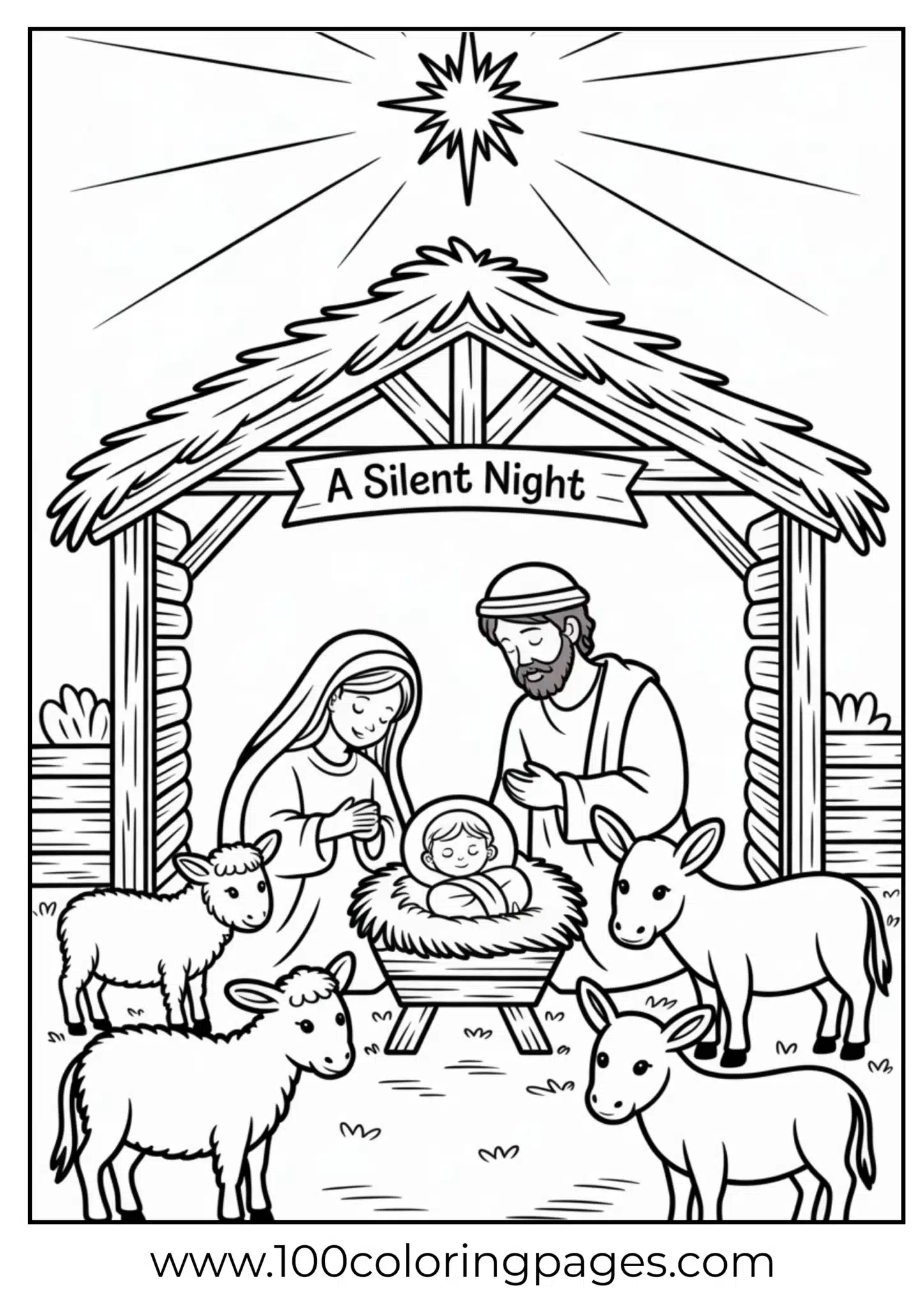 Nativity with manger and star at Christmas