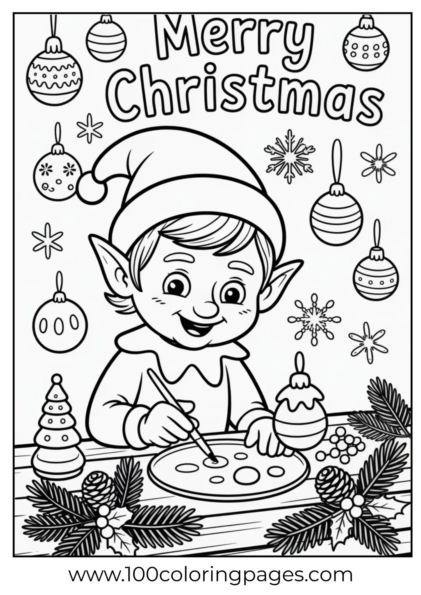 An elf painting ornaments on Christmas