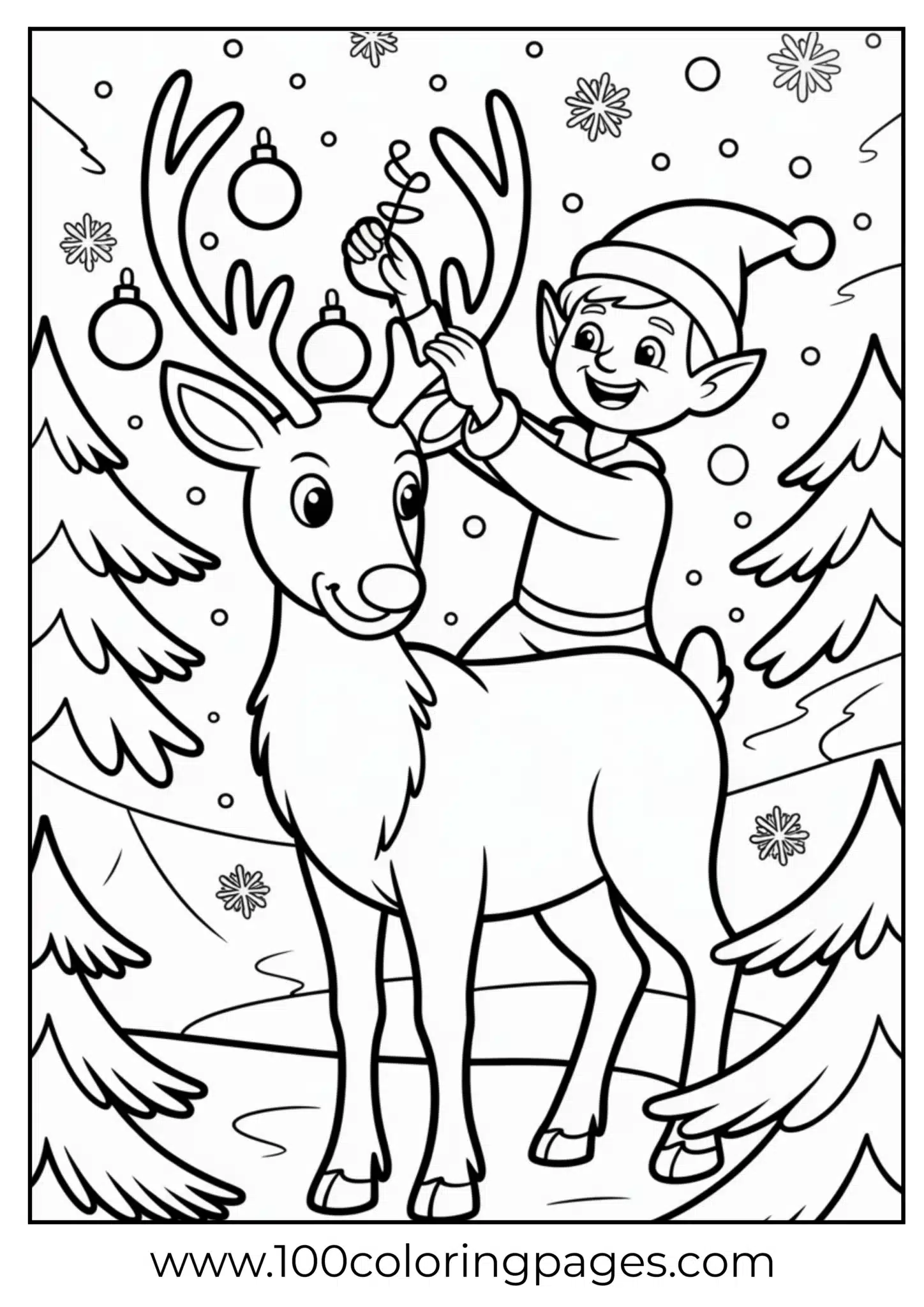 A reindeer decorated with ornaments on Christmas
