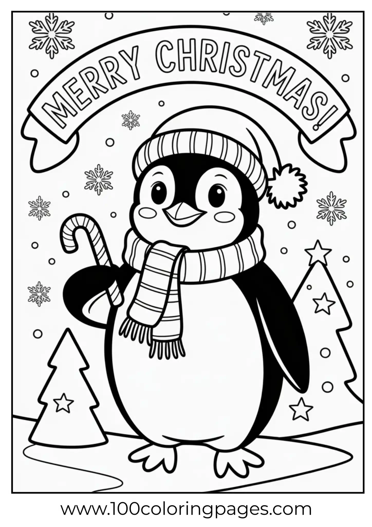 A penguin holding candy cane on Christmas