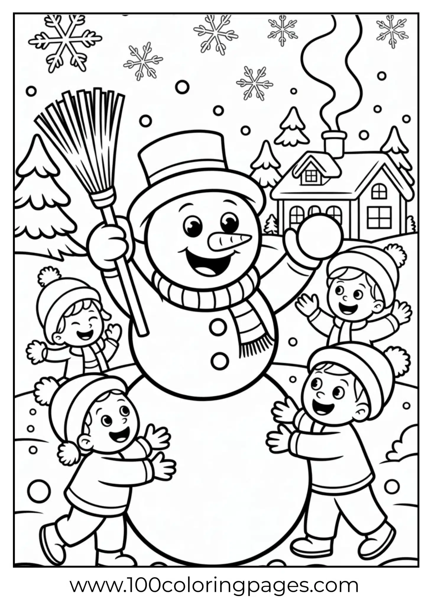 A snowman with kids playing on Christmas