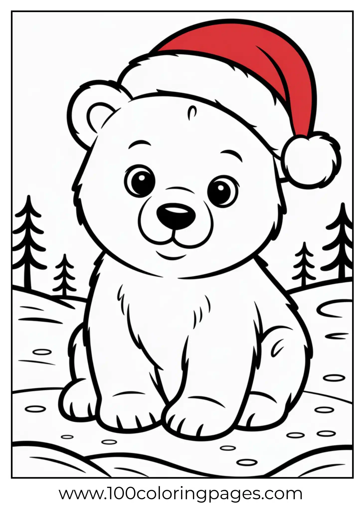 A polar bear cub with Santa hat on Christmas