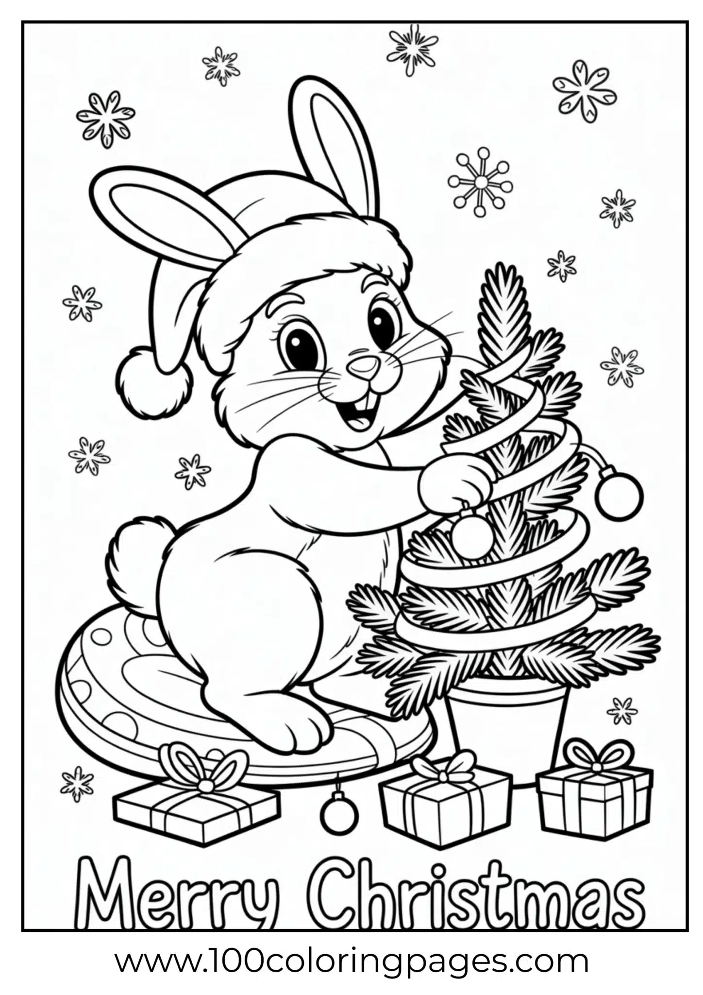 A rabbit decorating tree on Christmas